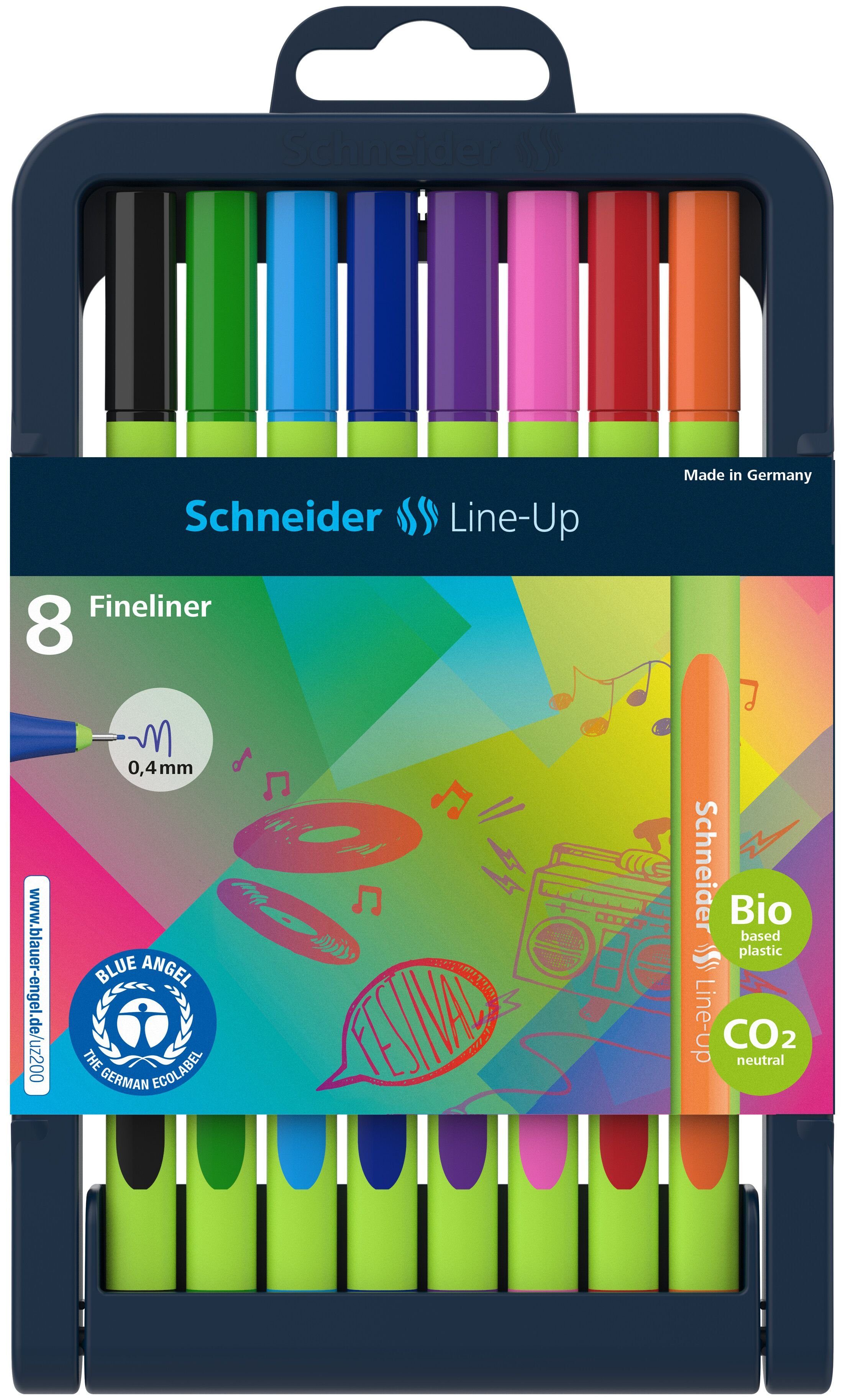 SCHNEIDER 8 Schneider Line-Up Fineliner farbsortiert 0,4 mm Tintenpatrone