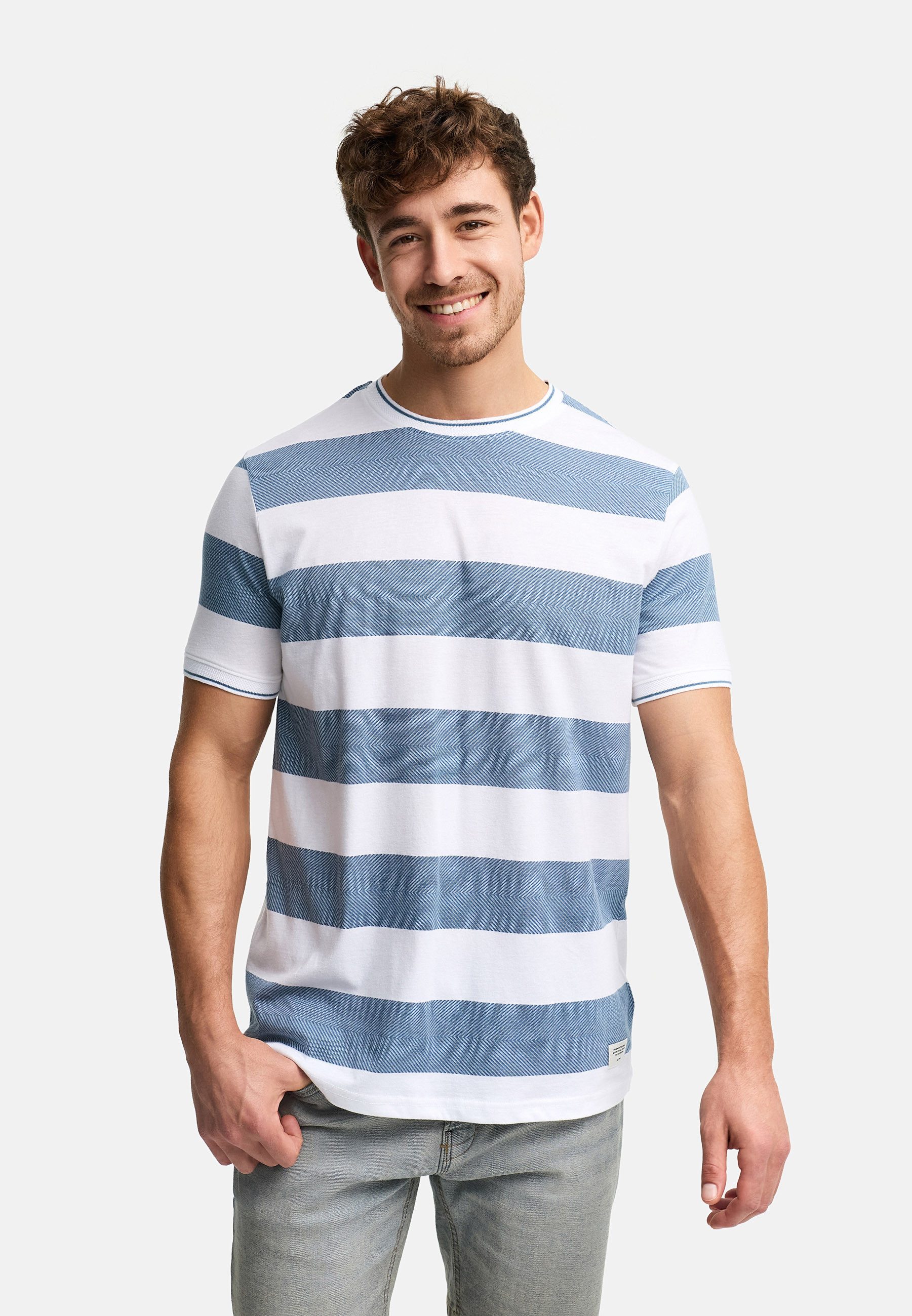 Indicode T-Shirt Herren INAriba Rundhals T-Shirt Blockstreifen Sportives Shirt mit markantem Streifendesign