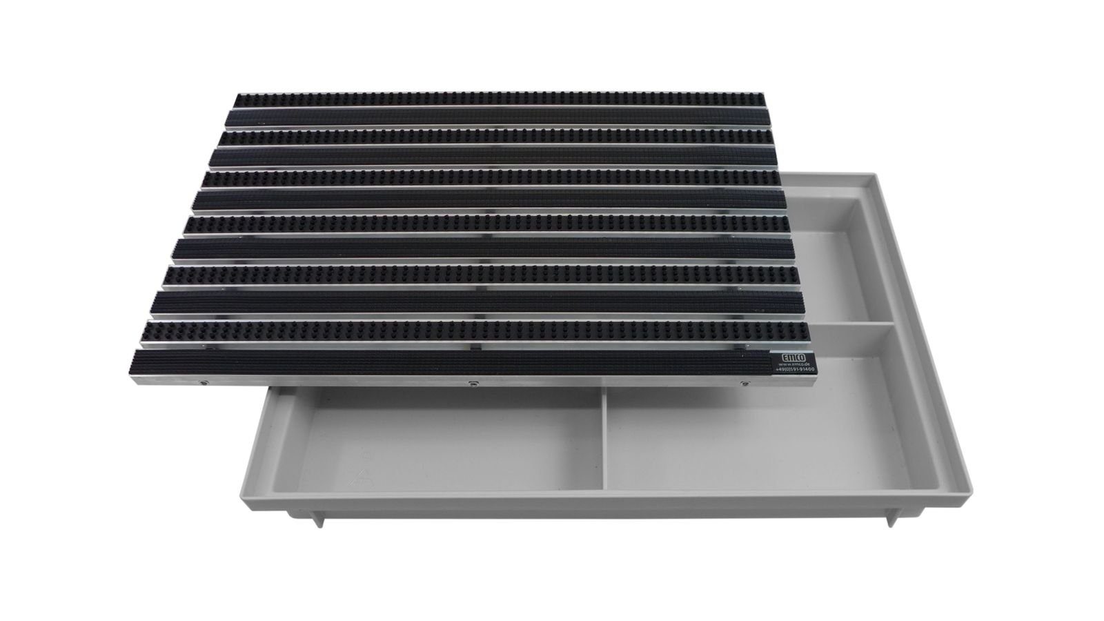 Emco Fußmatte Eingangsmatte DIPLOMAT + Bodenwanne, Gummi + Bürsten Grau, rechteckig, Höhe: 75 mm, Größe: 600x400 mm, für Innen- und Außenbereich