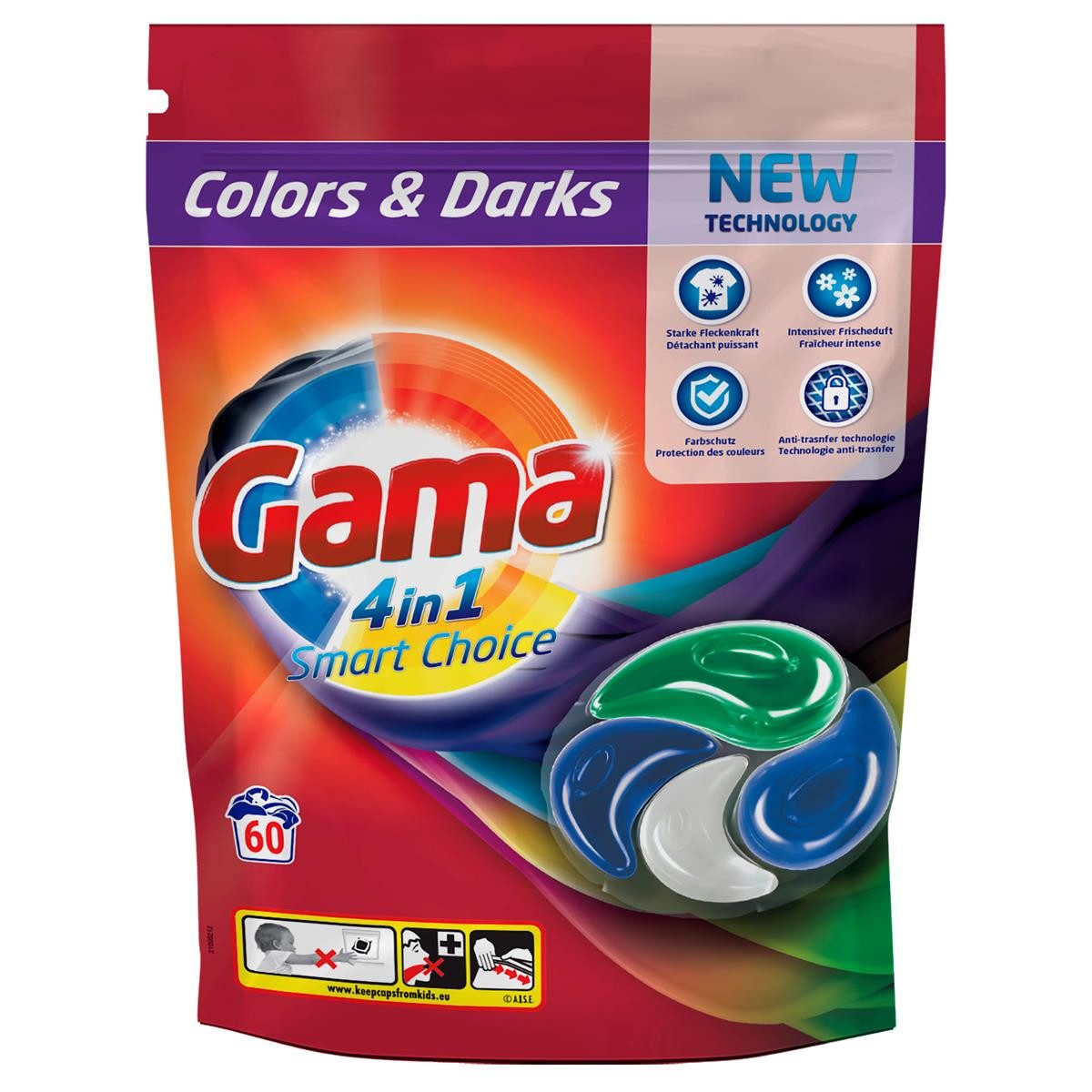 GAMA Gama Flüssigwaschmittel Color & Dark Caps 4in1 für 60 WL (1er Pack) Vollwaschmittel