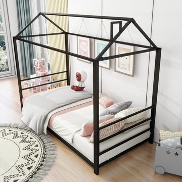 REDOM Kinderbett Bett Funktionsbett Eisenbetten, Einzelbetten (Schwarz, 90*200 cm Hausmodellierende Kinderbetten), ohne Matratze