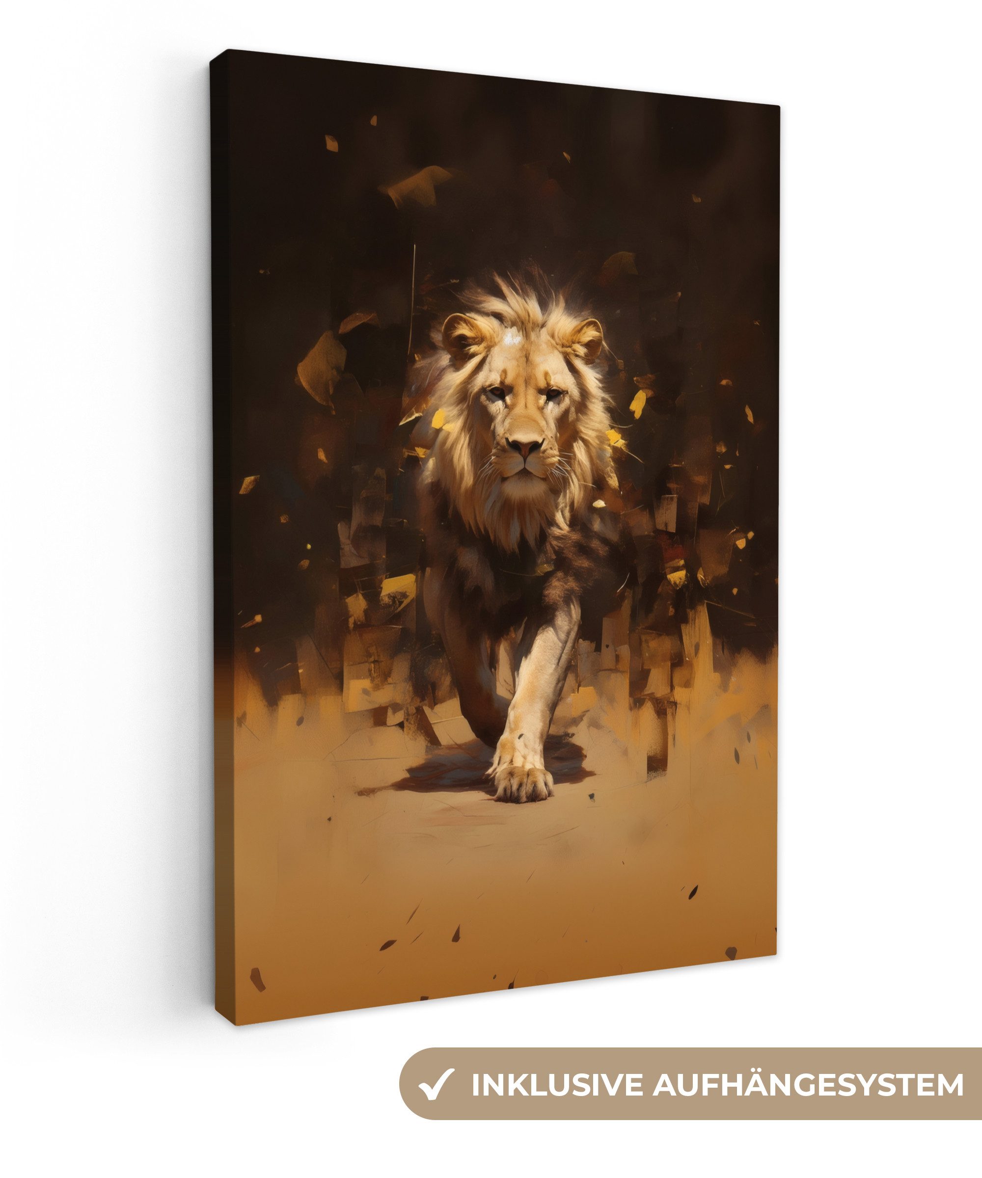 OneMillionCanvasses® Leinwandbild Löwe - Gemalt - Abstrakt - Gold, Fotodruc günstig online kaufen