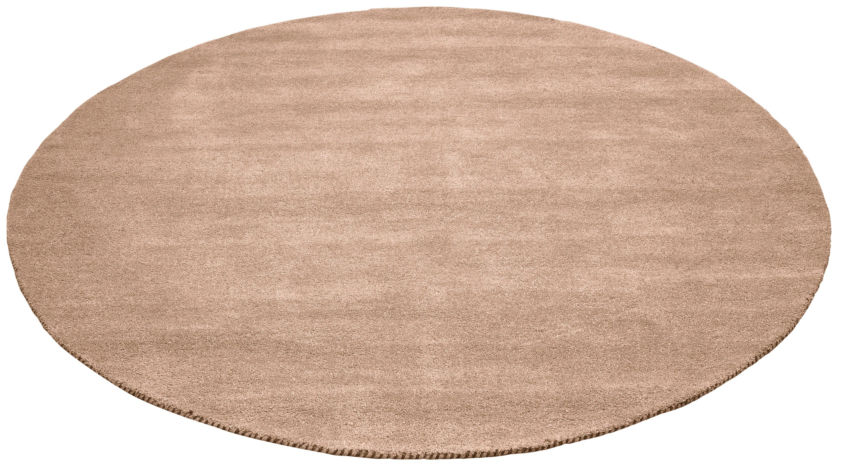 Wollteppich Gabbeh Uni, THEKO, rund, Höhe: 14 mm, Handweb Teppich, reine Wolle, handgewebt, elegant meliertes Garn beige | Kurzflor-Teppiche