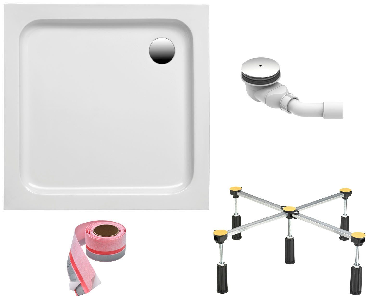 OTTOFOND Duschwanne, quadratisch, Sanitäracryl, Set, 90x90x6 cm, mit Fußgestell, Ablaufgarnitur und Fugendichtband