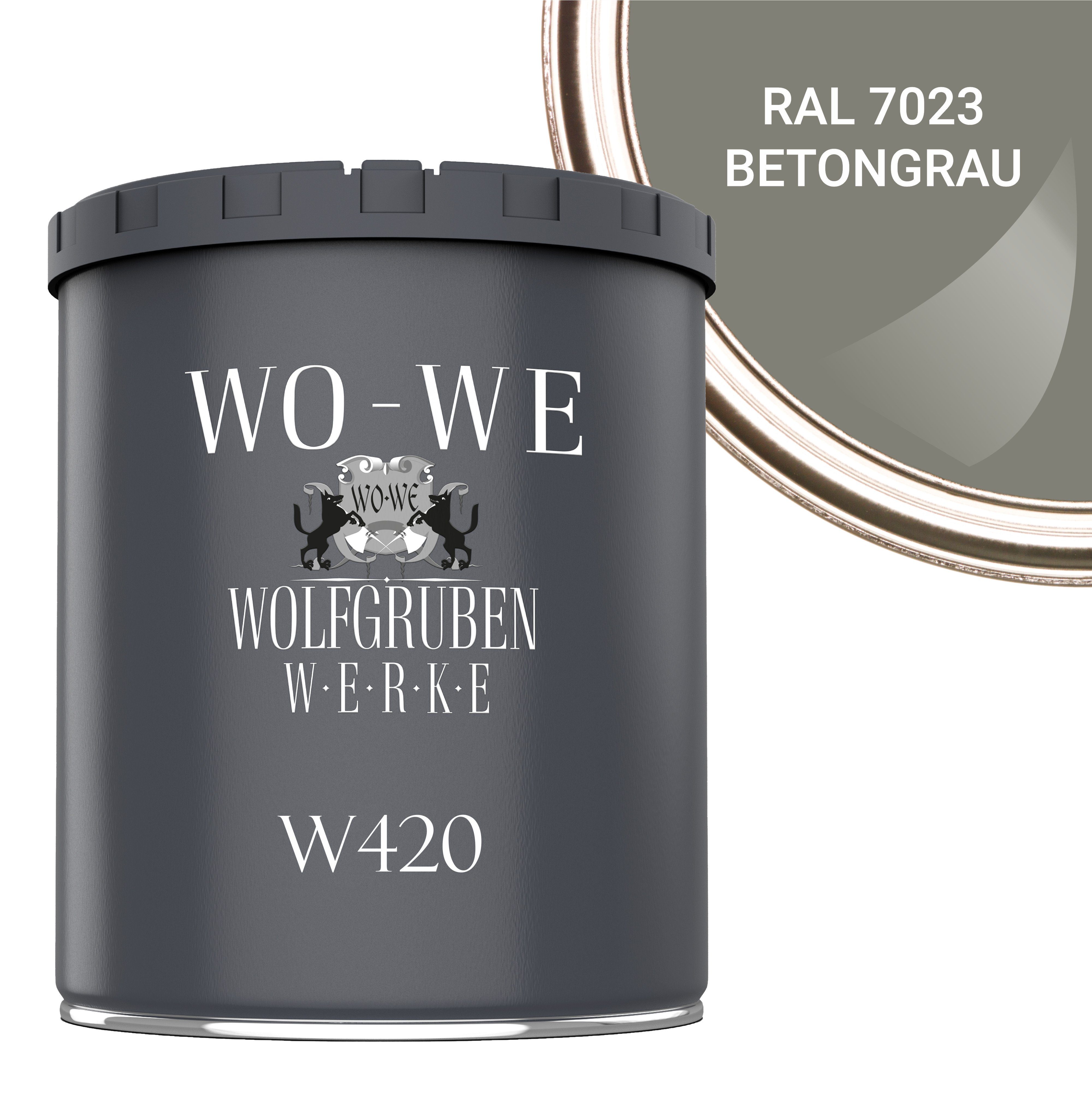 WO-WE Holzlack Holzfarbe Wetterschutzfarbe Holzanstrich W420, 1-10L, Seidenglänzend, Wasserbasis RAL 7023 Betongrau