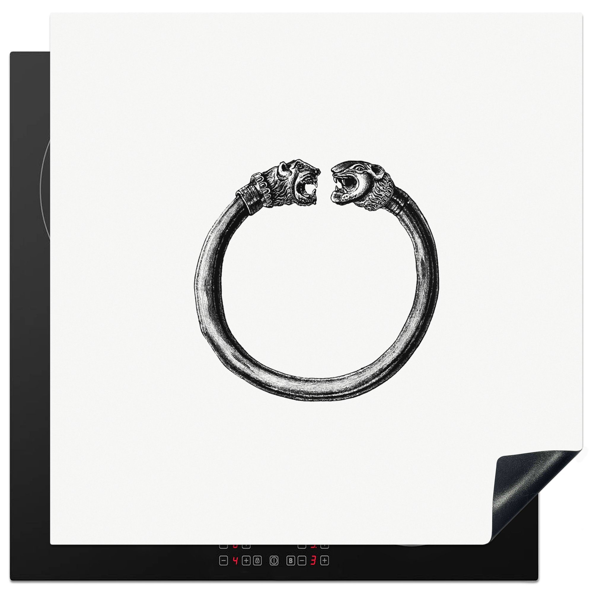MuchoWow Herdblende-/Abdeckplatte Wikinger - Ring - Armband, Vinyl, (1 tlg), 78x78 cm, Ceranfeldabdeckung, Arbeitsplatte für küche