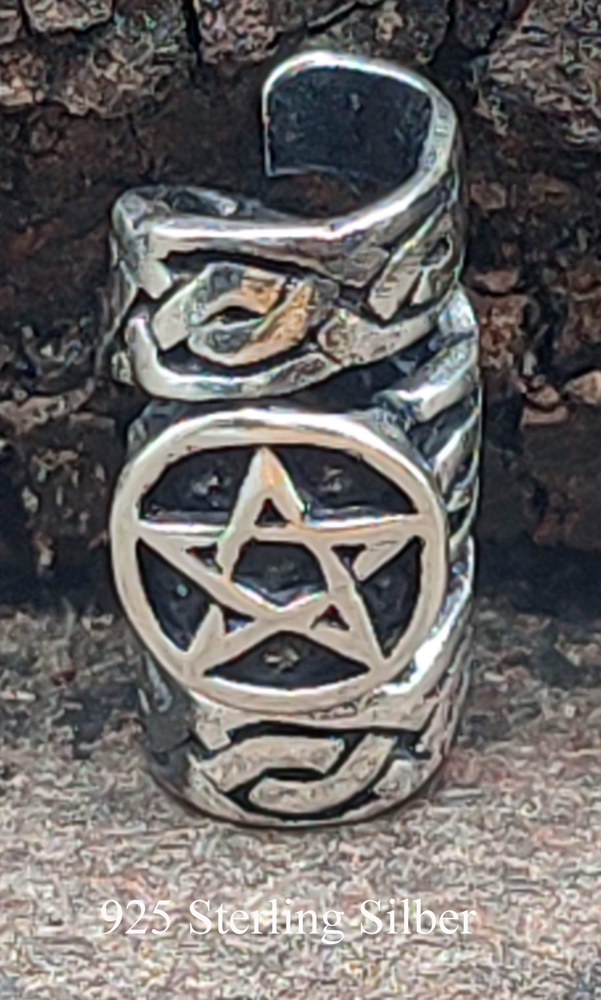 Kiss of Leather Haarkamm Bartperle Pentagramm Silber Haarperle Wikinger Viking Bartschmuck