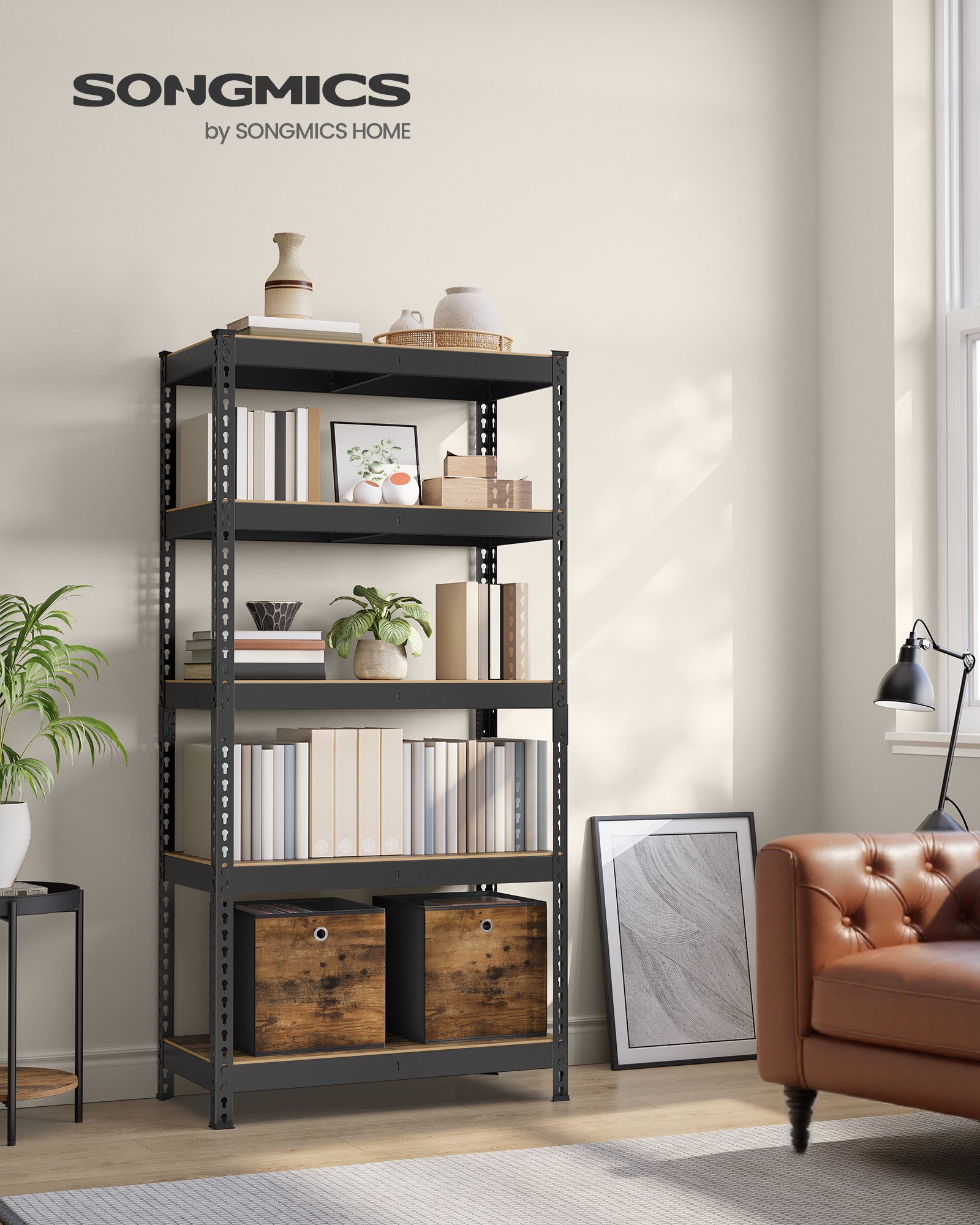 SONGMICS Standregal, Schwerlastregal, Regal mit 5 Ablagen, bis 875 kg, 30 x 75 x 150 cm