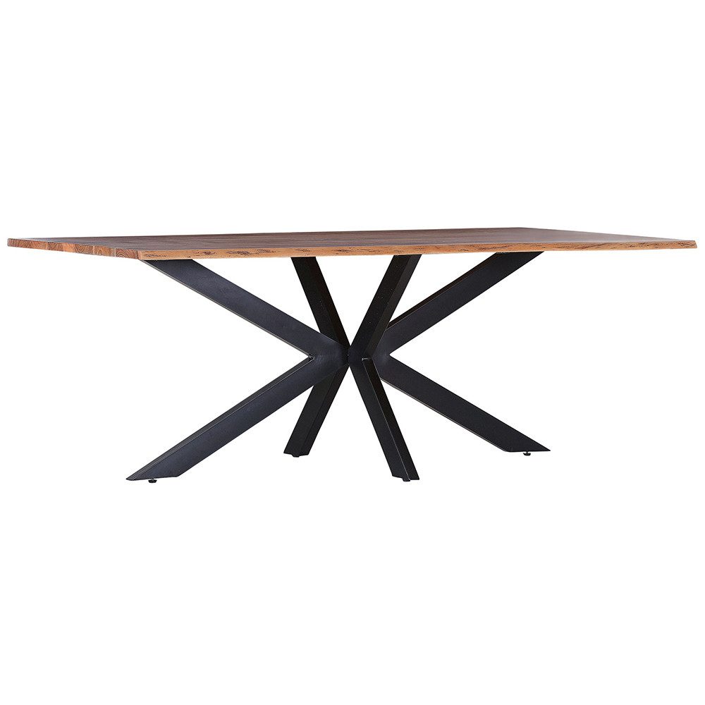 Lomadox Esstisch TARRAS-123, Akazie massiv rechteckig modernem Metallgestell schwarz 180/76/90 cm