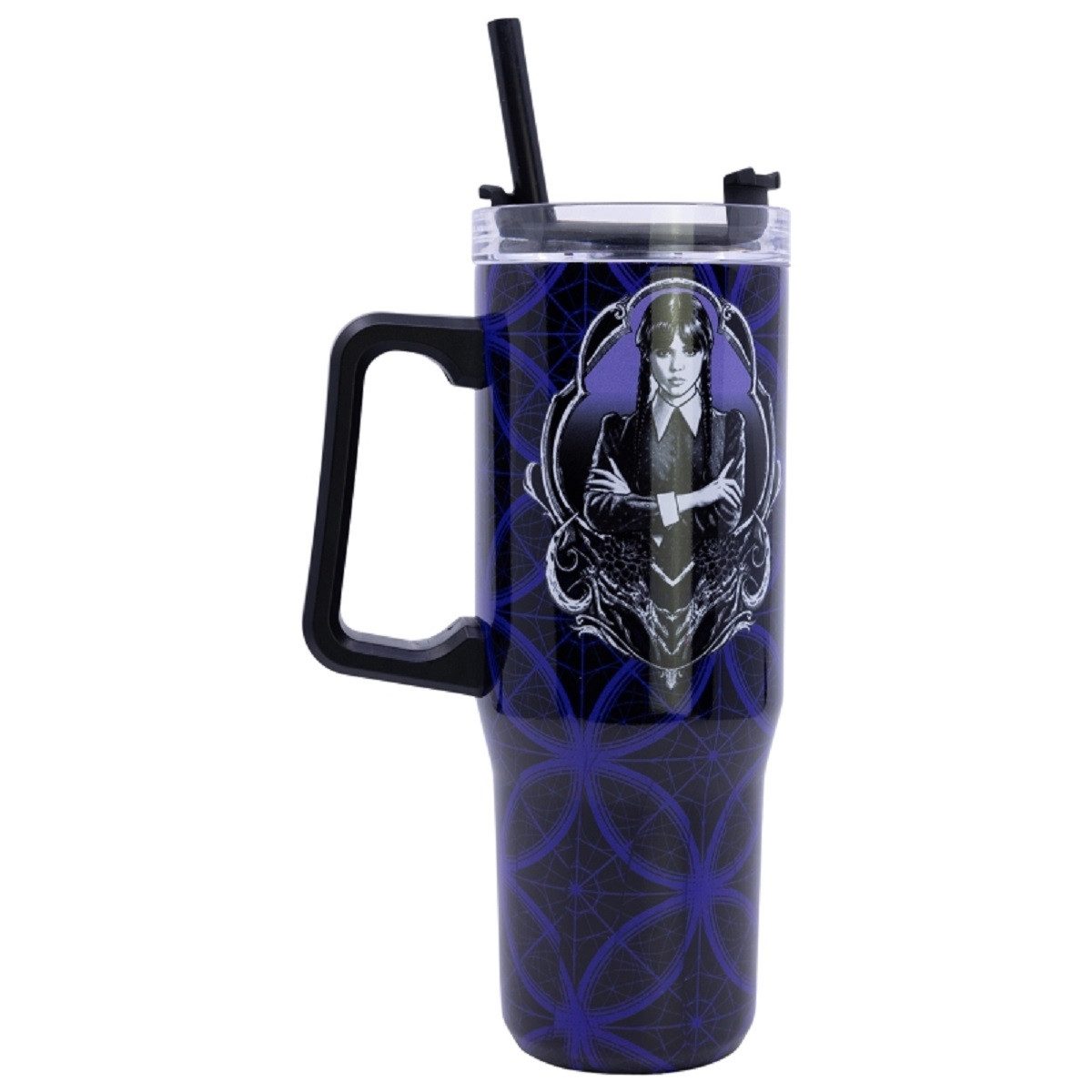 Wednesday Trinkflasche für unterwegs – 940 ml, mit Strohhalm, Edelstahl