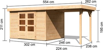 Karibu Gartenhaus "Arnis 5" SET anthrazit mit Anbaudach 2,40 m Breite, BxT: 302x246 cm, (Set), aus hochwertiger nordischer Fichte