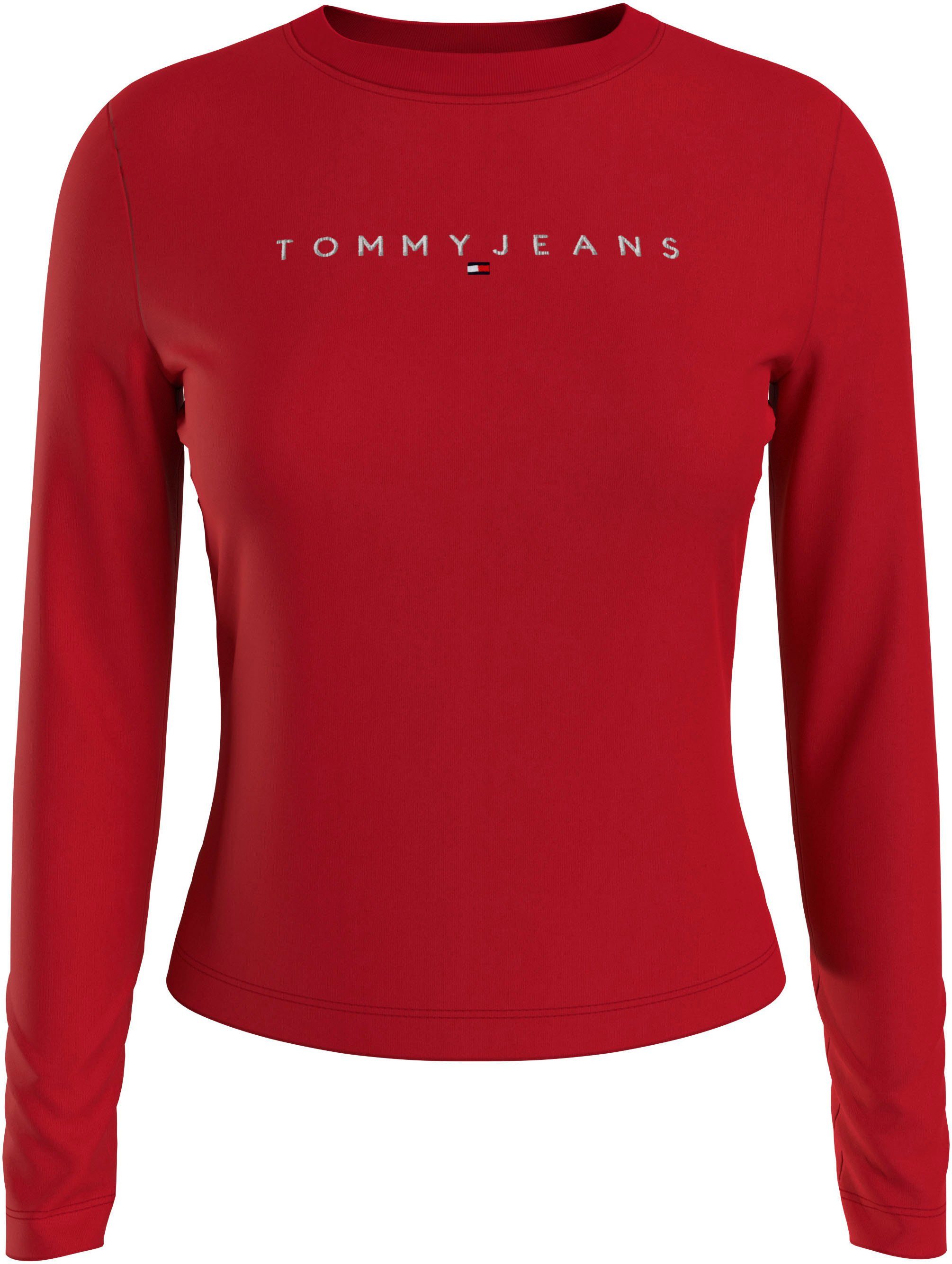 mit Tommy Shirt Logostickerei Langarmshirt Slim Deep_Crimson Linear Jeans Longsleeve