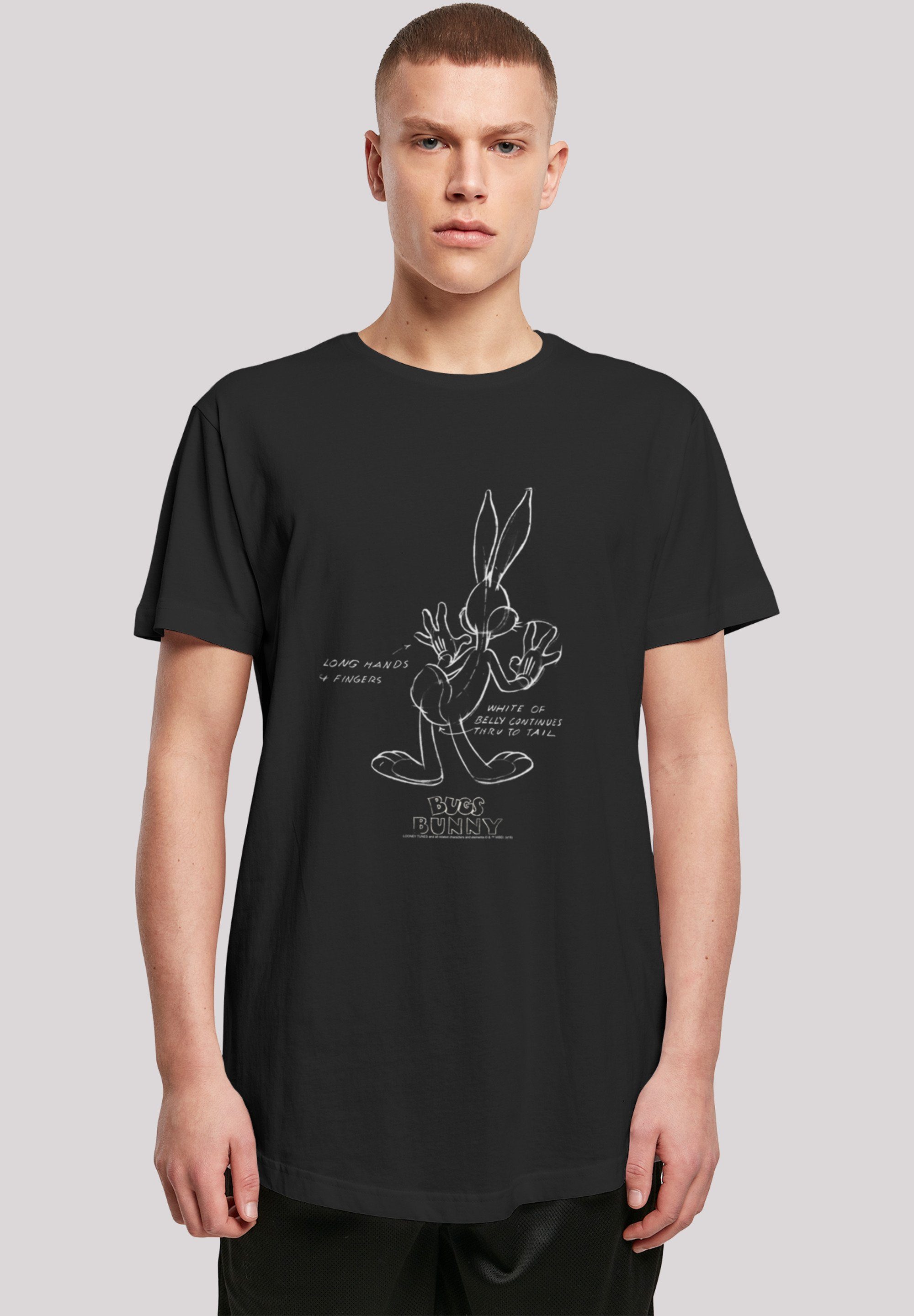Herren with Long Kurzarmshirt Shaped White Bugs Looney F4NT4STIC (1-tlg) Tee Bunny Tunes Belly