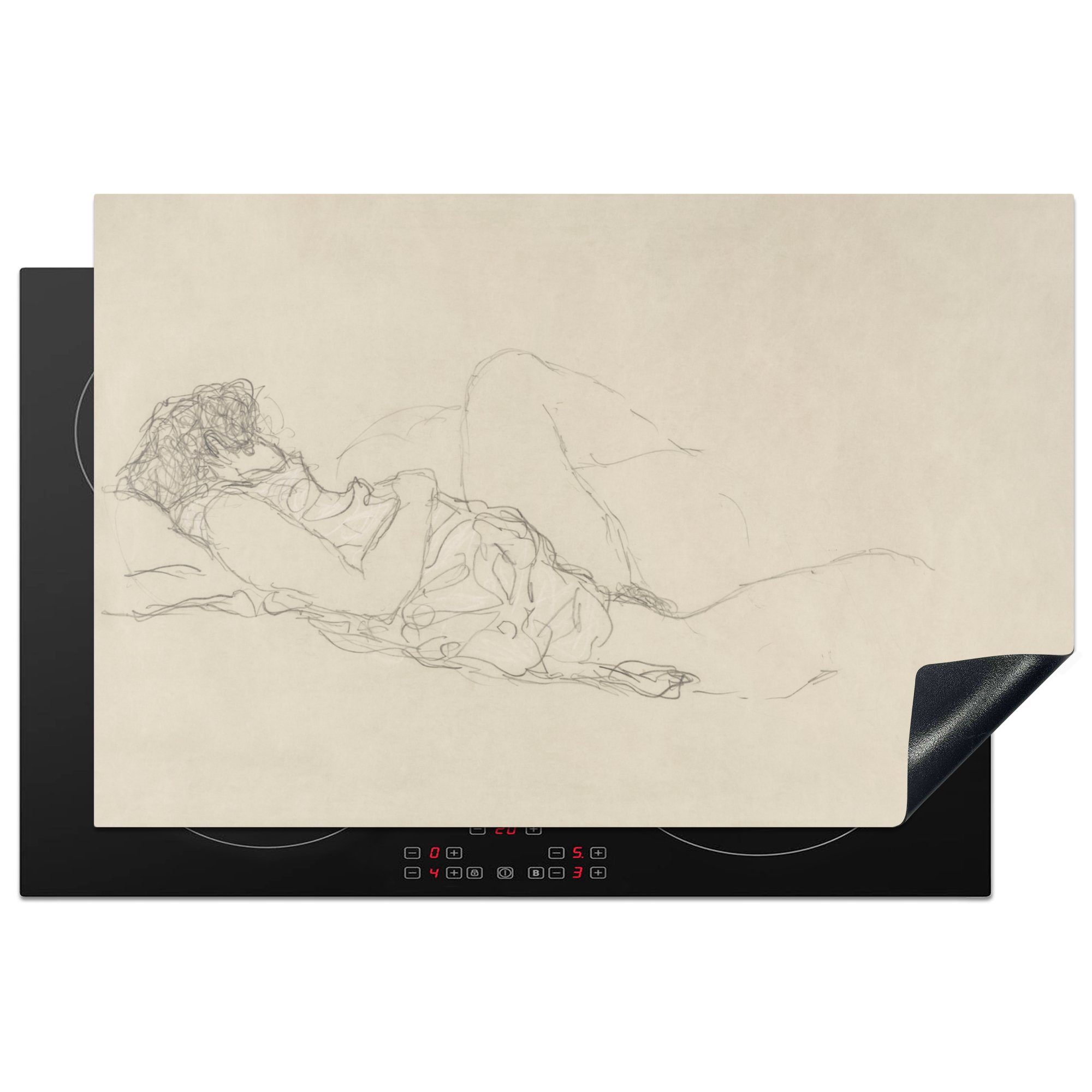 MuchoWow Herdblende-/Abdeckplatte Schlafende Frau - Gemälde von Gutsav Klimt, Vinyl, (1 tlg), 81x52 cm, Induktionskochfeld Schutz für die küche, Ceranfeldabdeckung