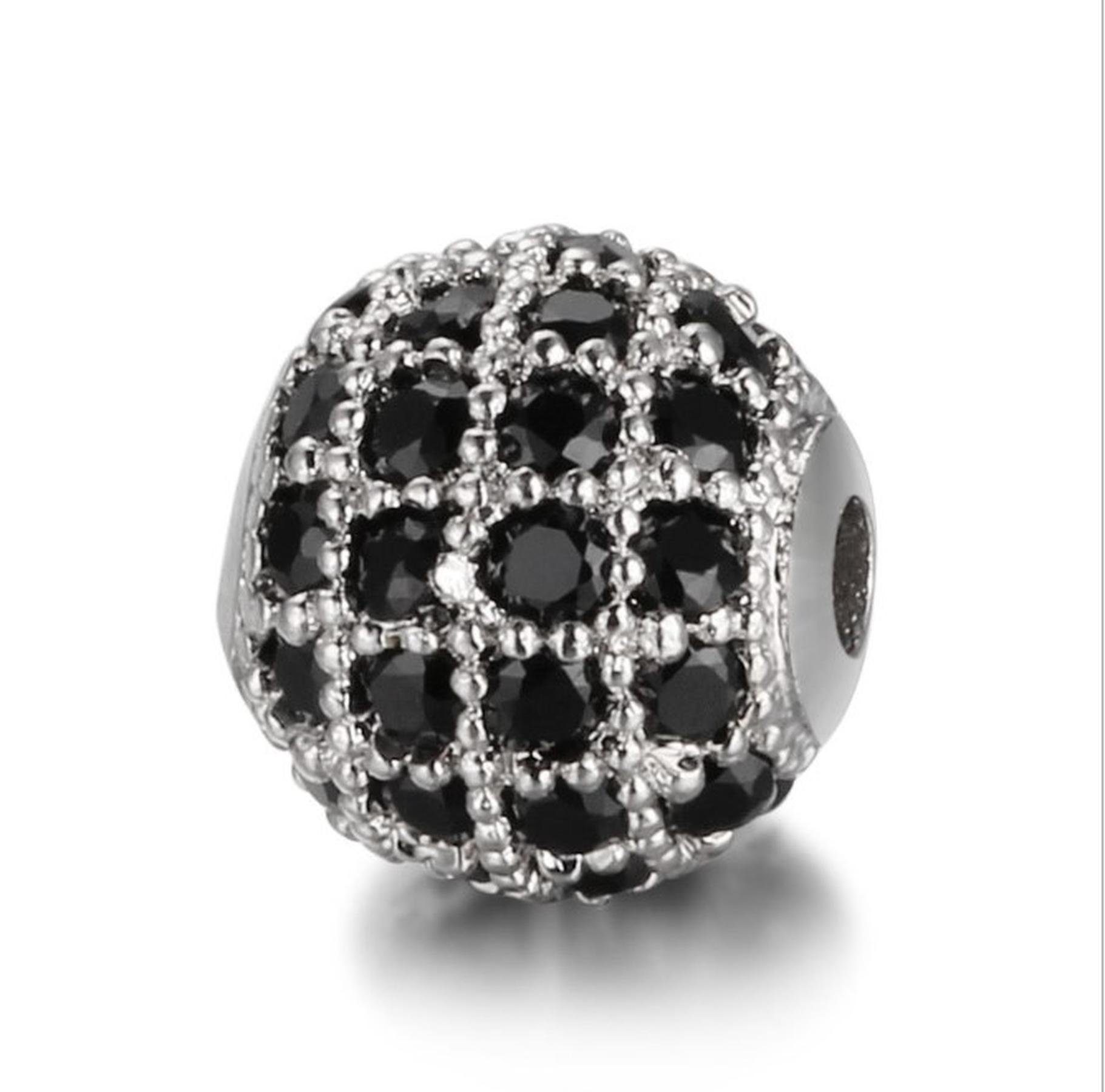 Kopper-24 Bastelperlen Schmuck-Perlen 3 Stück, Charm für Armbänder glitzernd, 5 mm, Silber, S