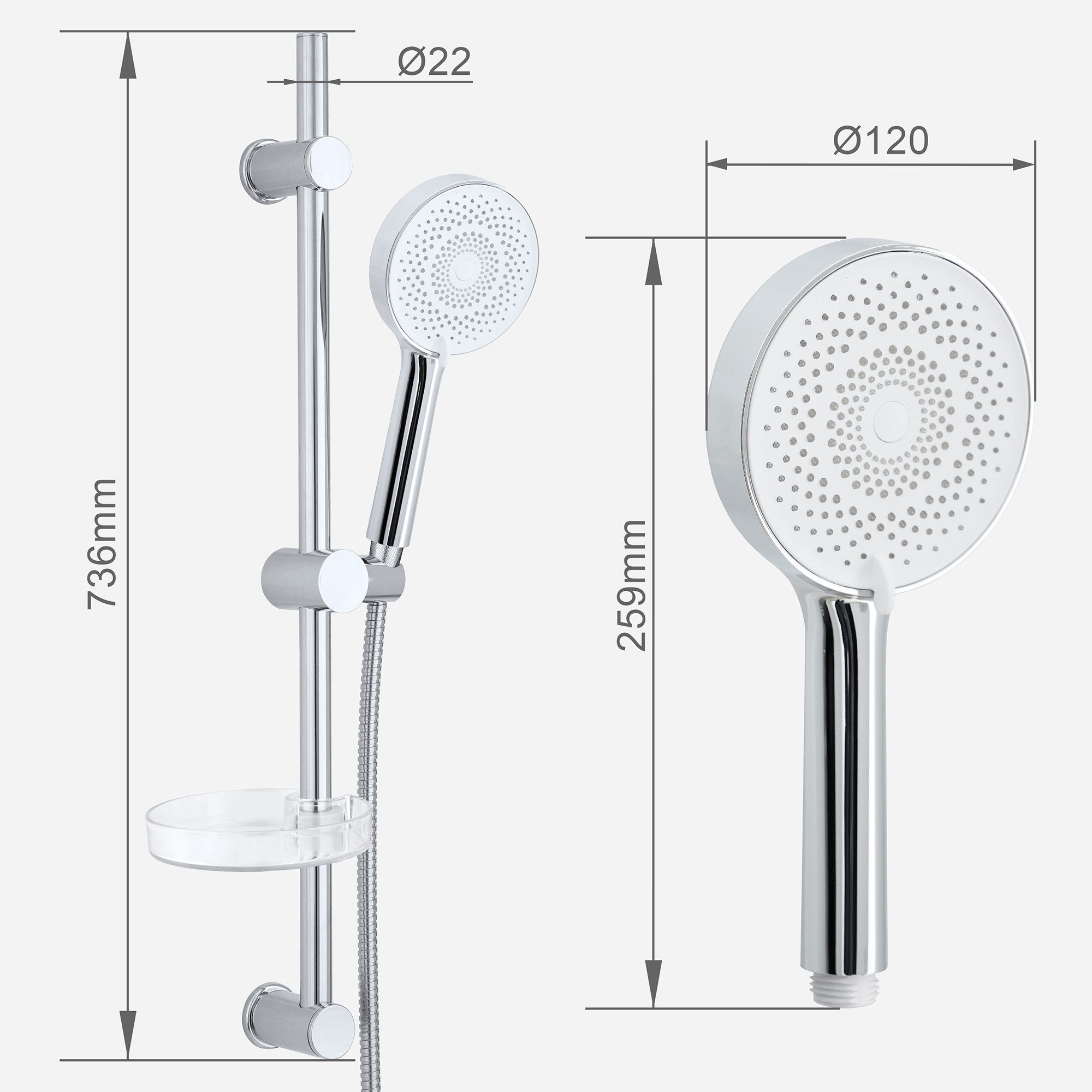 Euroshowers GmbH Stangenbrause-Set Brausestangen-Set EuroFlux Chrom und Weiß 75 cm 3 Strahlarten, Höhe 75 cm, 3 Strahlart(en), Stangenbrause-Set Brausegarnitur, Flexi 750mm Chrom/ weiß 3 Strahlart(en)
