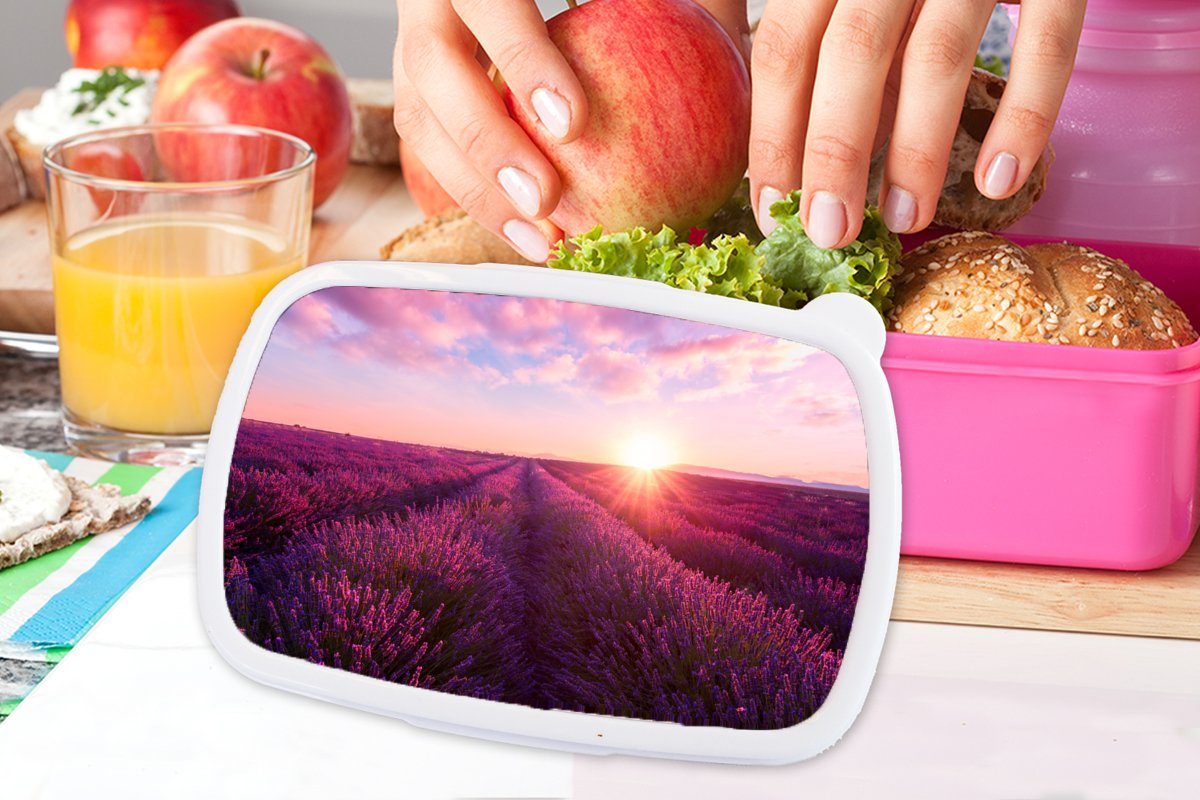 Blumen Kinder, Erwachsene, Brotdose rosa Lavendel Kunststoff, für Mädchen, Snackbox, Brotbox Kunststoff Lunchbox - Frankreich, (2-tlg), MuchoWow -