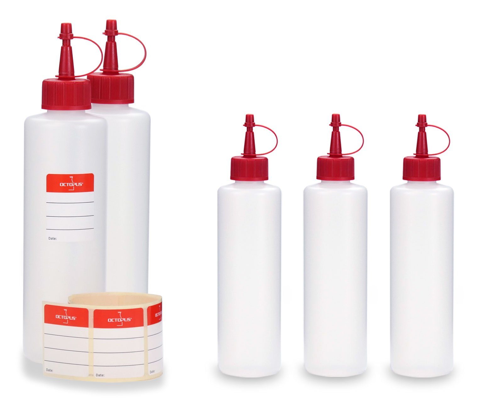 Kanister rund OCTOPUS mit (leer) St) roten Plastikflaschen ml, 5 250 (5 Spritzverschlüssen