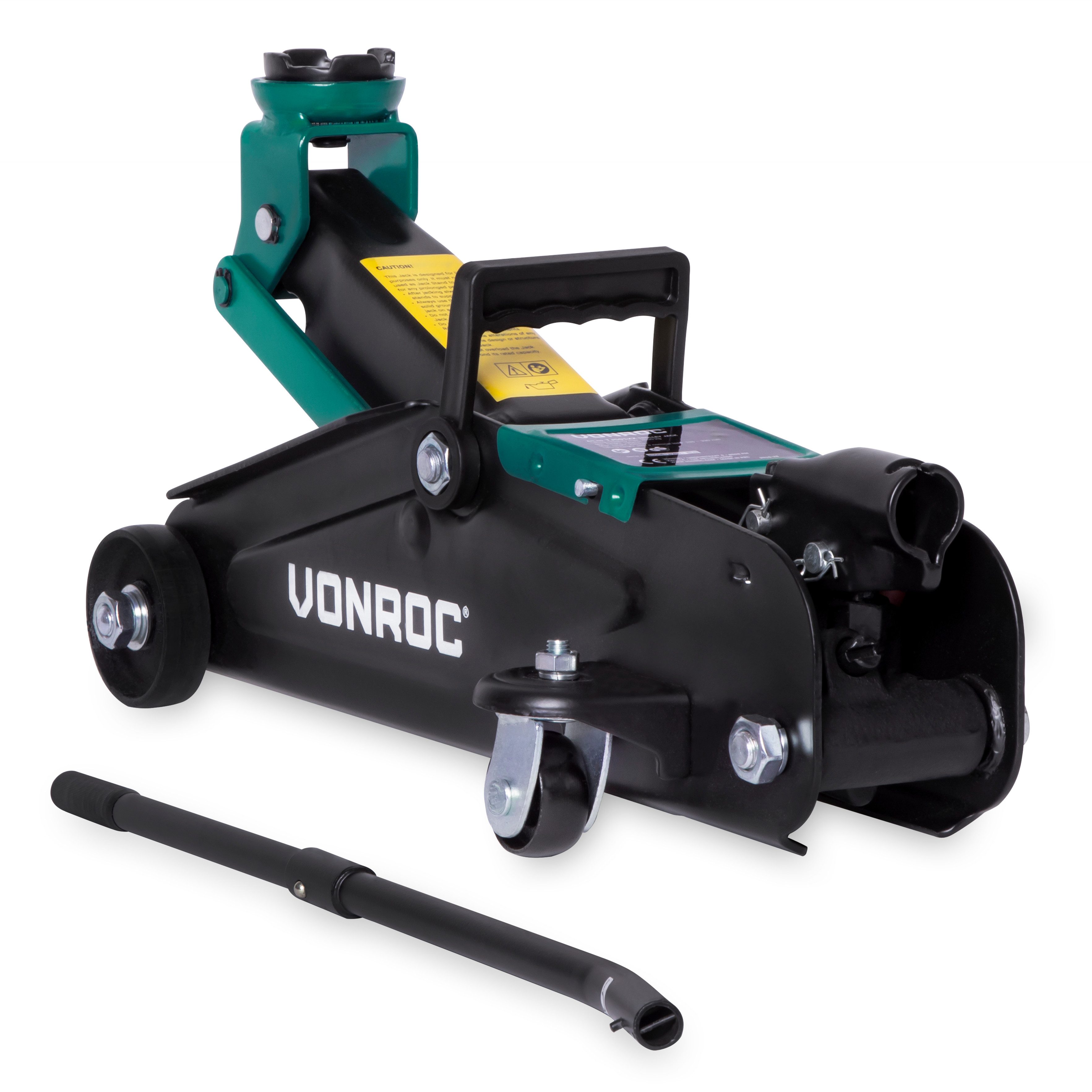 VONROC Wagenheber hydraulisch 2T - Rangierwagenheber flach für Auto bis 2 Tonnen, max. Hubhöhe: 33 cm, 1-tlg., - Ideal für Reifenwechsel oder Bastle, und inklusive Langer Hubgriff
