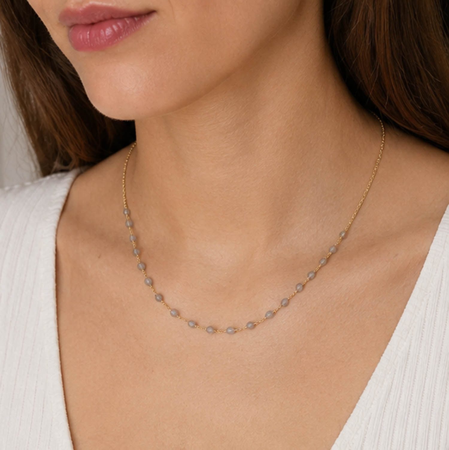 Impala Perlenkette Edelstein Kette vergoldet – Edelstahl & facettierte Edelsteine, Damenkette mit Edelsteinen