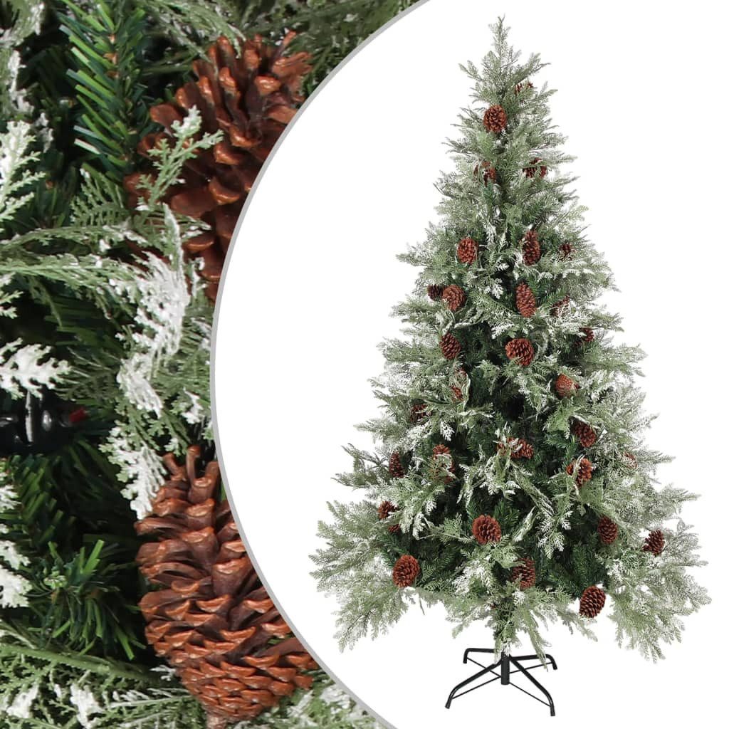 vidaXL Künstlicher Weihnachtsbaum Weihnachtsbaum mit Zapfen Grün und Weiß 195 cm PVC PE