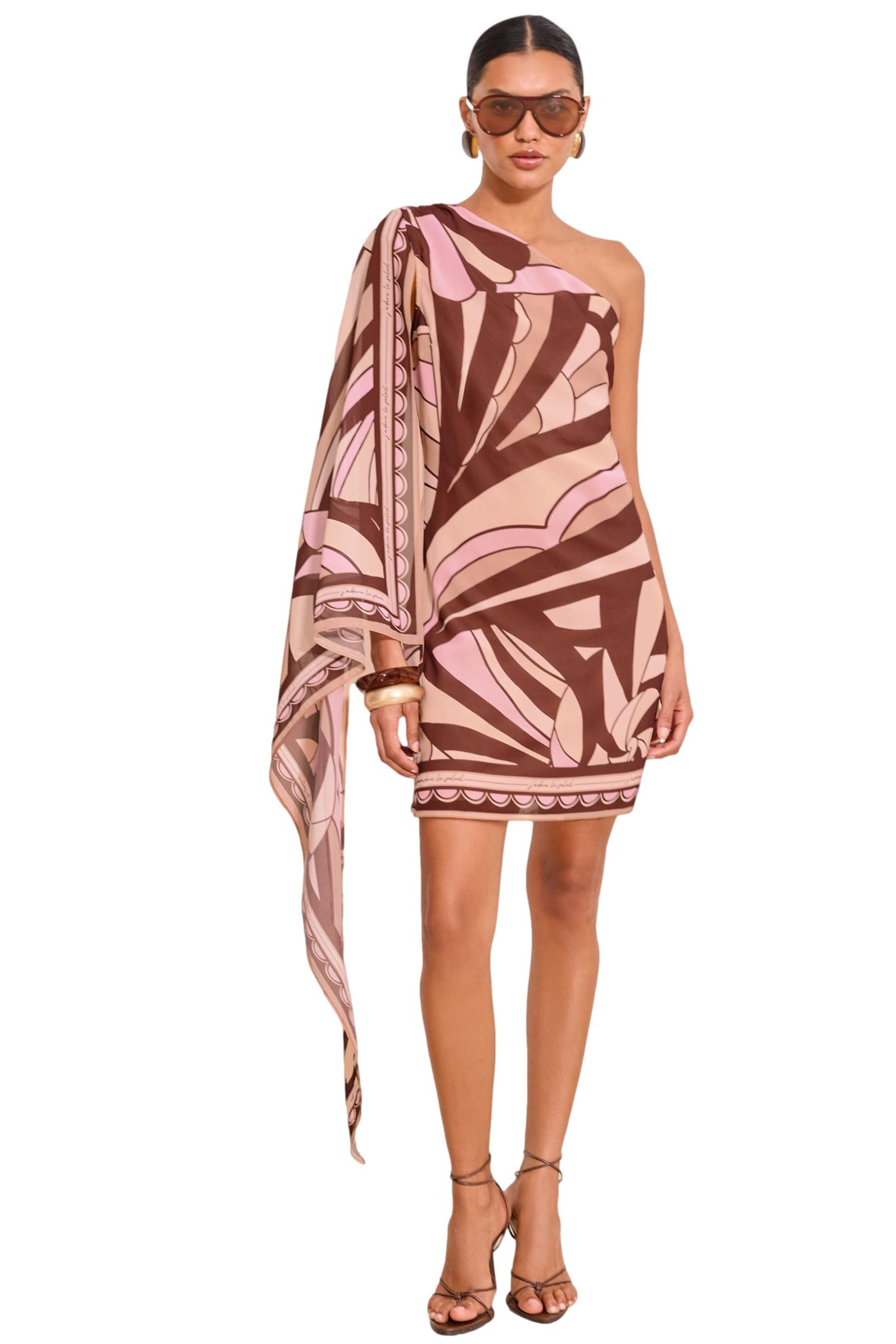LIPSY One-Shoulder-Kleid Lipsy Bedrucktes Minikleid mit drapierten Ärmeln (1-tlg)