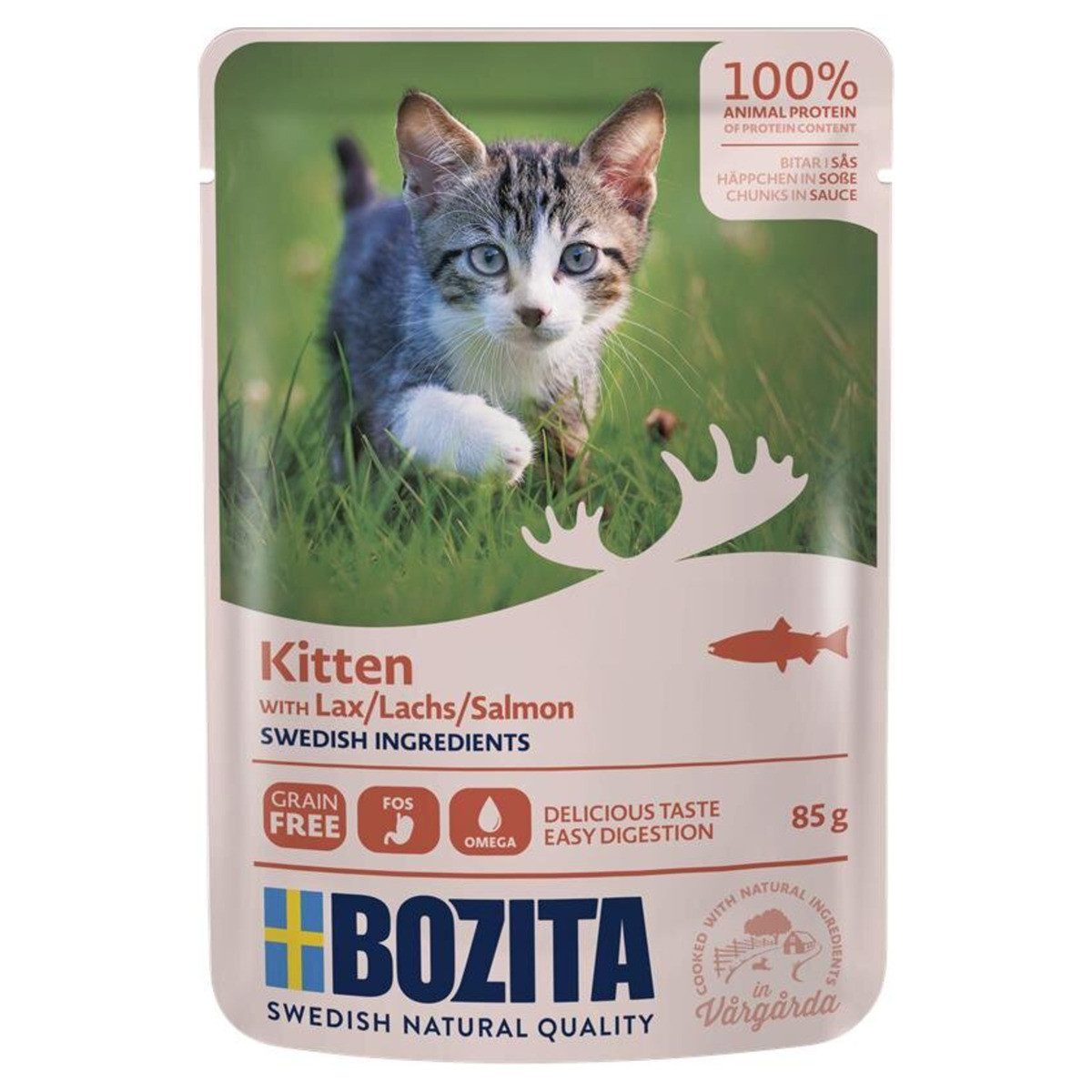 Bozita Kitten Häppchen in Soße mit Lachs 85 g - 12 Stück, Nassfutter für: Katze