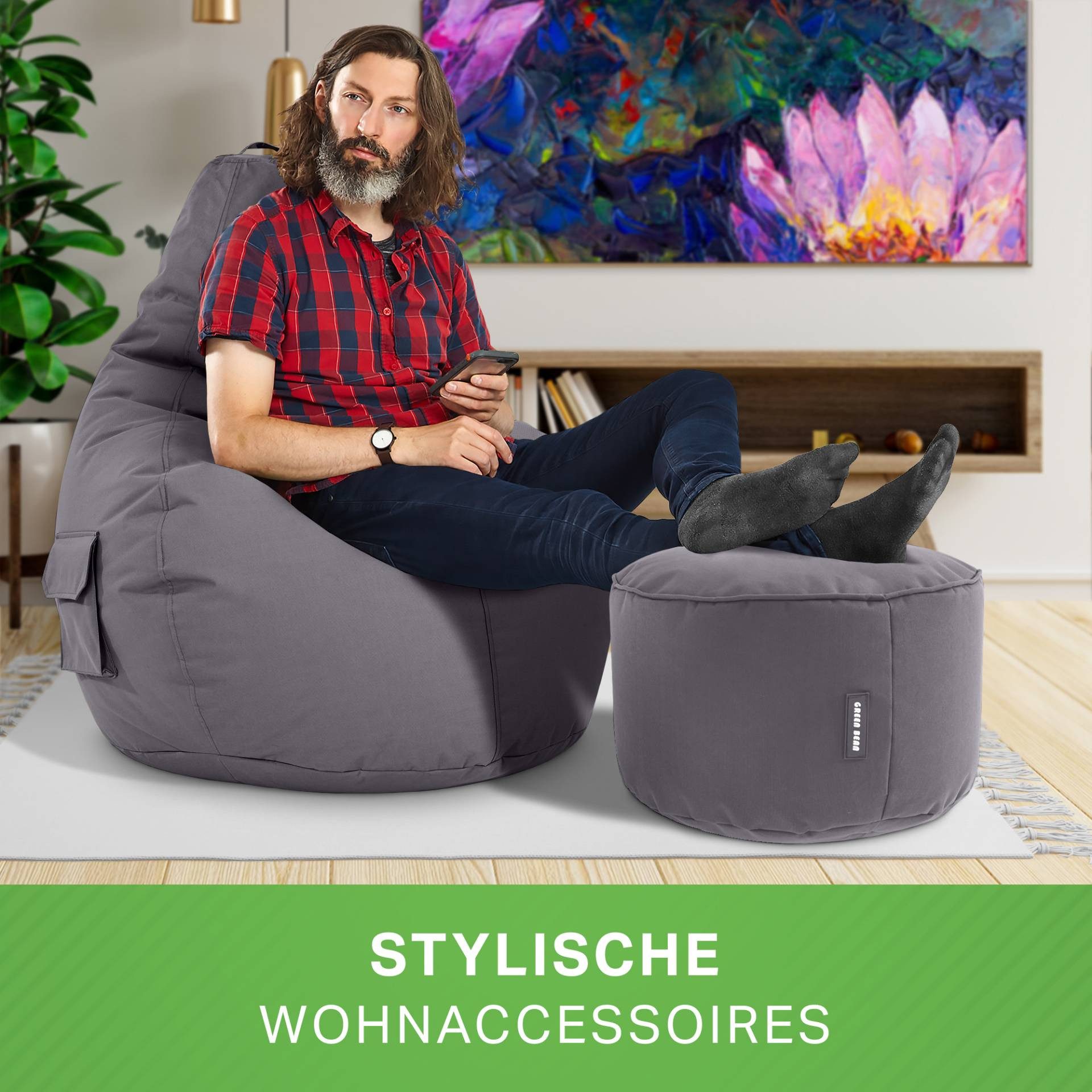 Green Bean Sitzsack Gaming Sitzsack + Hocker Cozy+Cube (Gaming Chair mit Fußhocker), Set Sitzsack mit Sitzhocker, Sitzkissen, Relax-Sessel