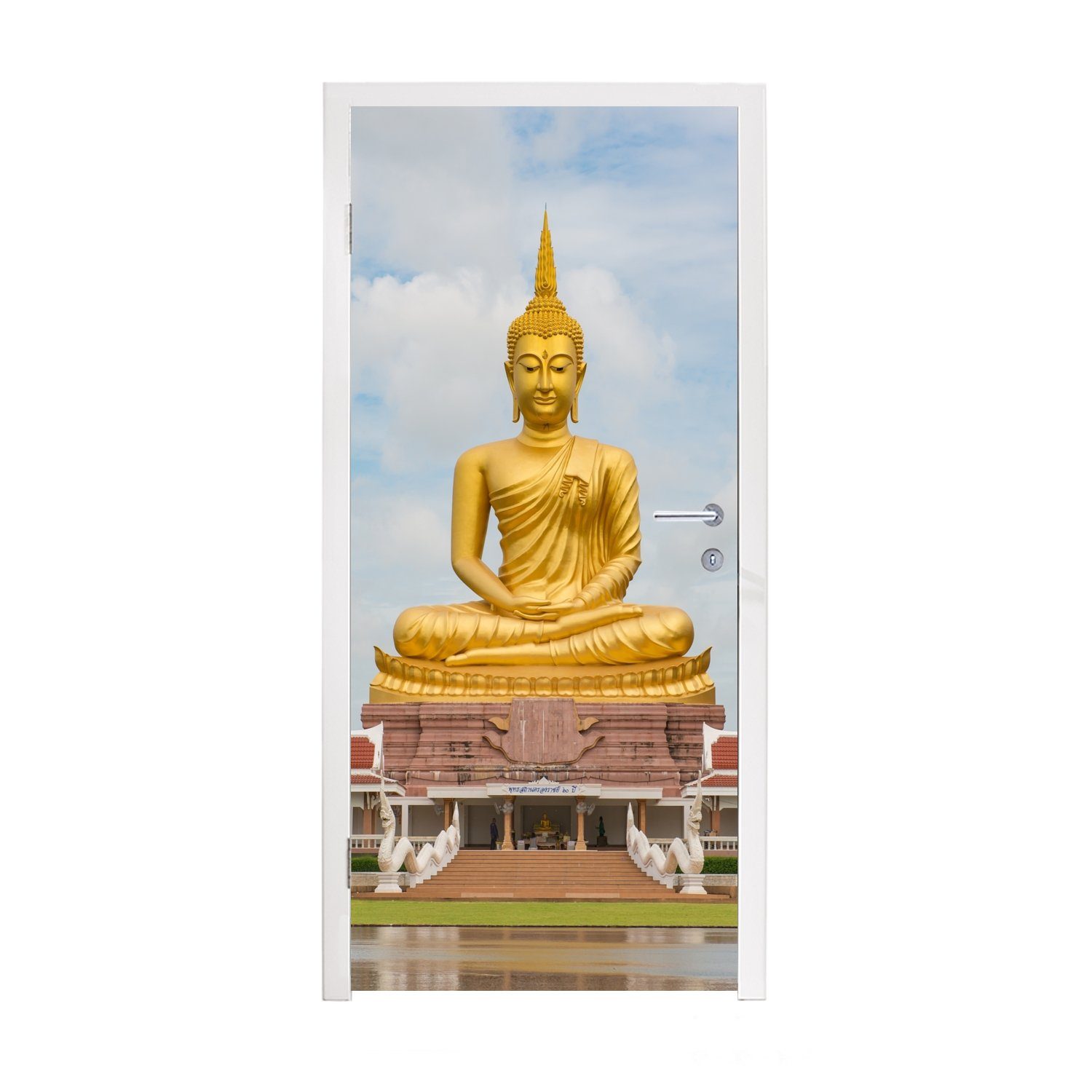 MuchoWow Türtapete Buddha Buddha-Statue (1 bedruckt, Religion, für cm Matt, - St), 75x205 Tür, Fototapete - Türaufkleber, Gold 