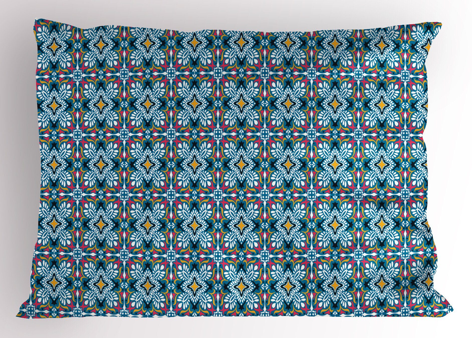 Dekorativer (1 Kissenbezug, Azulejo-Art-Blumenfliesen-Kunst Stück), Boho Gedruckter King Kissenbezüge Standard Abakuhaus Size