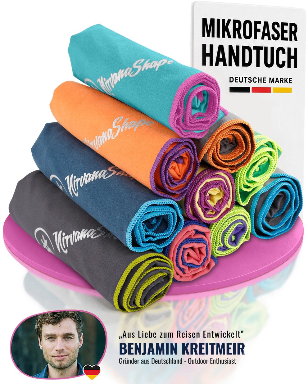 NirvanaShape Sporthandtuch Mikrofaser Handtuch, Badehandtuch, Reisehandtuch, Sporthandtuch, saugfähig, leicht, schnelltrocknend, für Reisen, Fitness, Yoga, Sauna