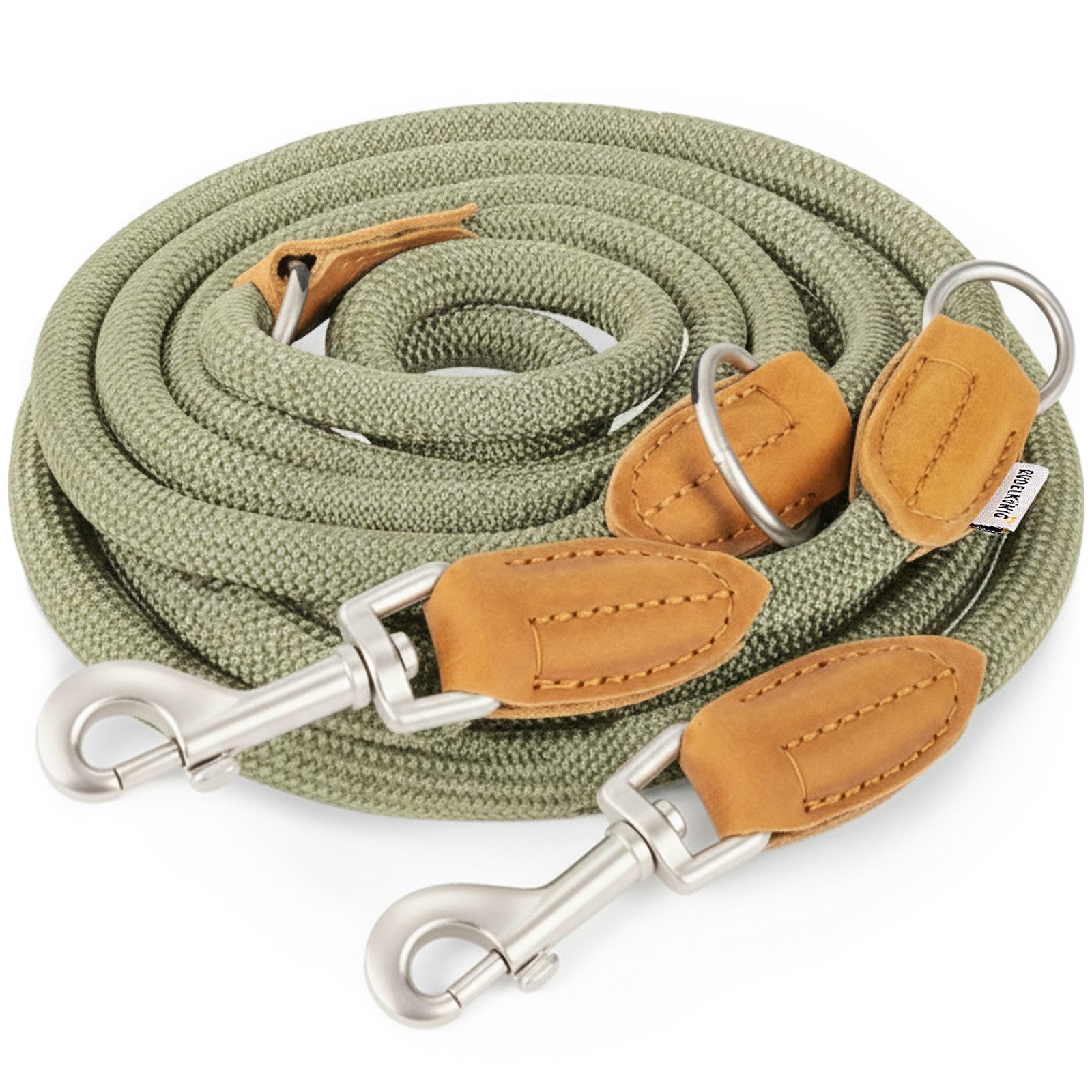 Rudelkönig Hundeleine Hundeleine 2,25m mit Leder, Elegante Führleine für große Hunde, Leder, Polyester (1-tlg), 3-fach verstellbare Tauleine