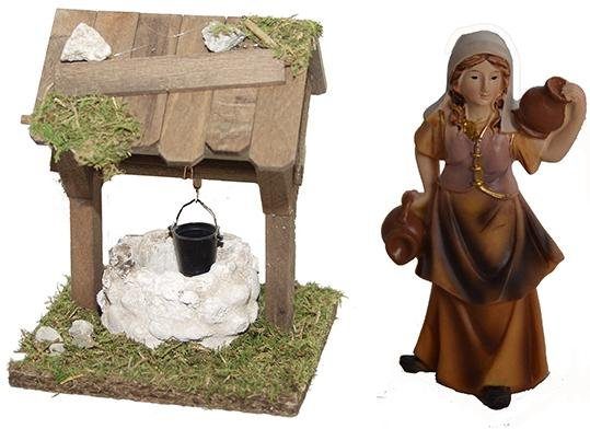 Alfred Kolbe Krippen-Zubehör Brunnen und Figur Magd mit Krug., Weihnachtsdeko (Set, 2 St)