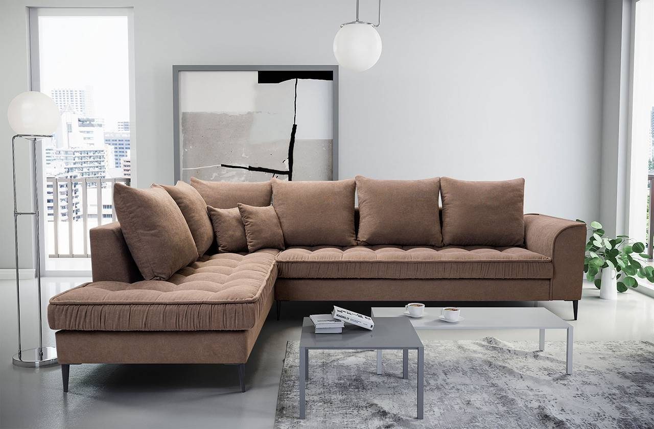 MKS MÖBEL L-Form Soro VENA, - Ecksofa Wohnlandschaft - Schlafsofa Gemütlich Couch Braun