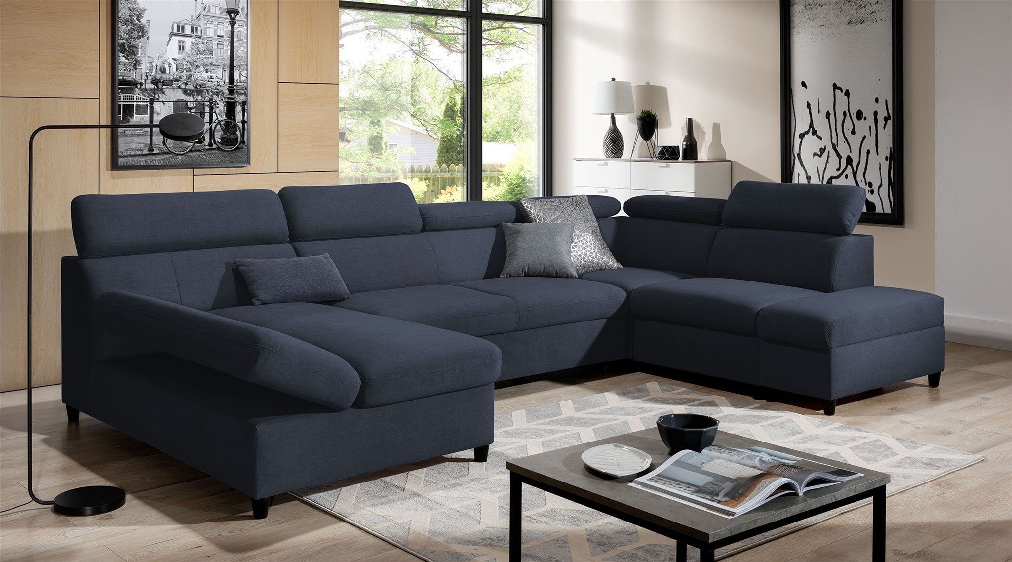 Fun Möbel Wohnlandschaft Schlafsofa Sofa ANTON Velourstoff Esito, inkl. 3 Bettkästen und Schlaffunktion, Rundumbezug