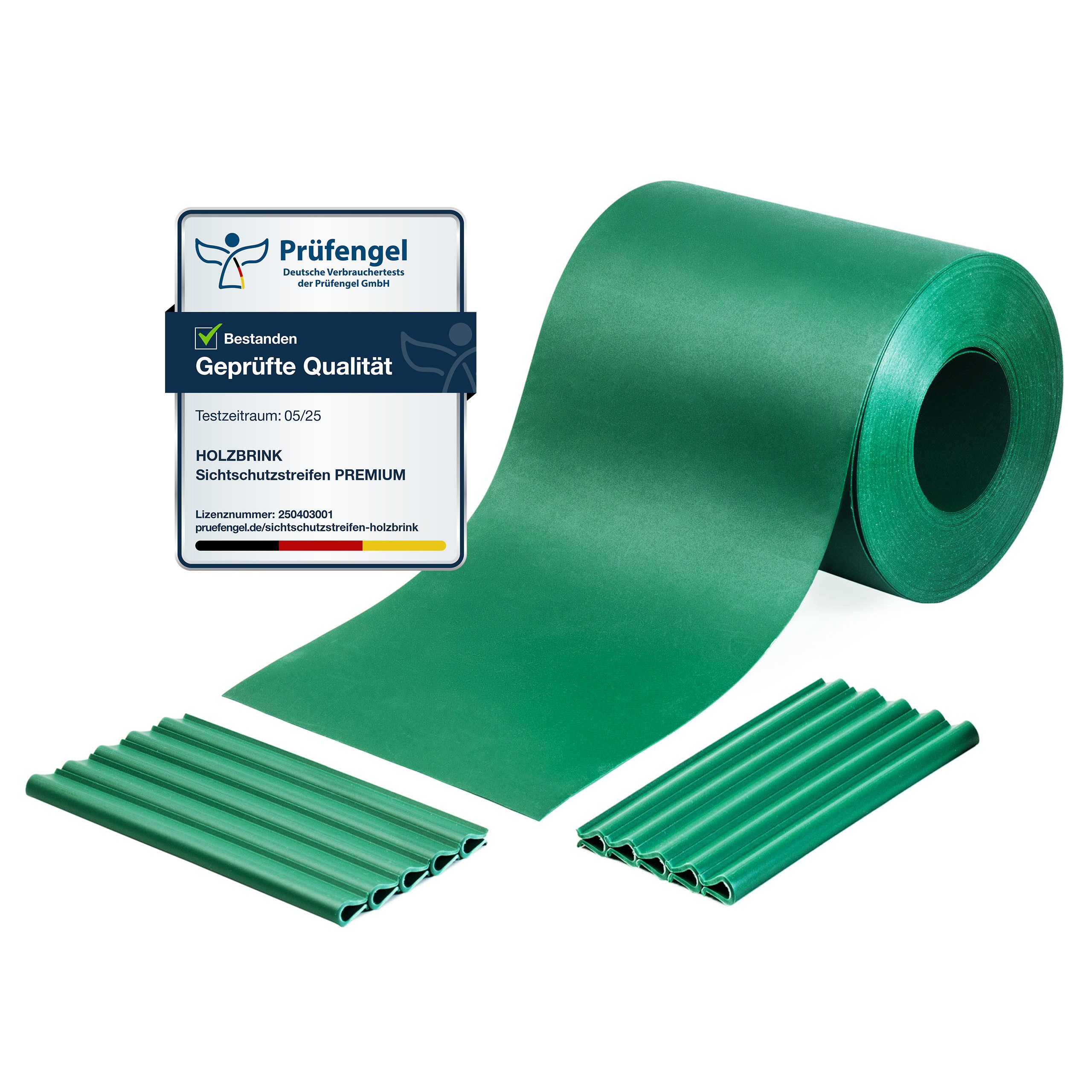 HOLZBRINK Sichtschutzstreifen 19 cm x 26 m aus PP mit 25 St. Befestigungsclips Sichtschutz, (26m Rolle + 25 Clips), Grün (RAL 6005) Doppelstabmattenzaun, Einzelstabmatten