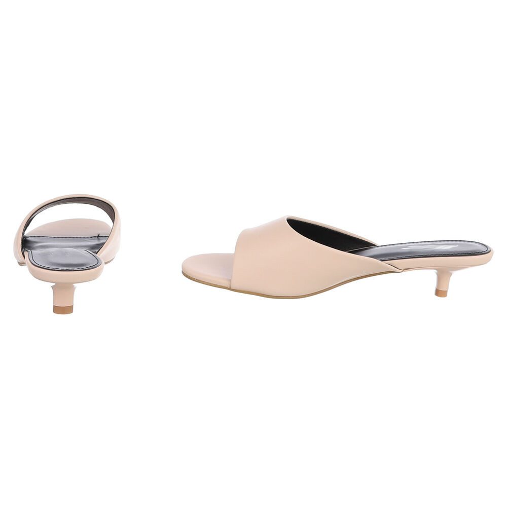 Ital-Design Damen Mules mit Blockabsatz und offener Spitze Pantolette (91849350) Pfennig-/Stilettoabsatz Pantoletten in Apricot – Bild 5 von 5
