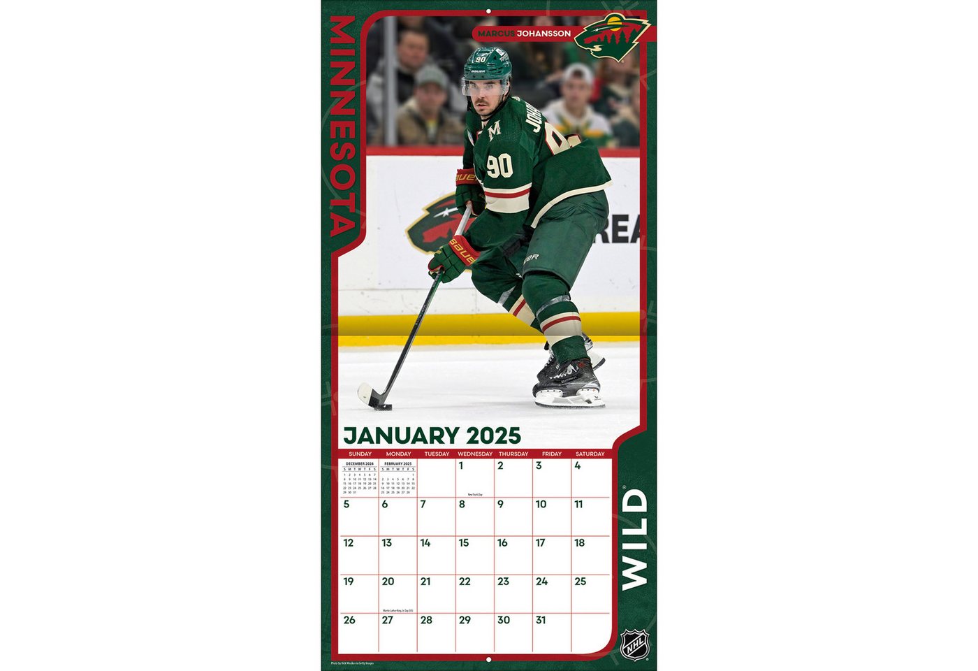 Thumbnail - Turner Licensing Wandkalender Minnesota Wild - NHL - Wandkalender 2025, 12- Monats- Format, Zusatzseite Januar - Dezembe...