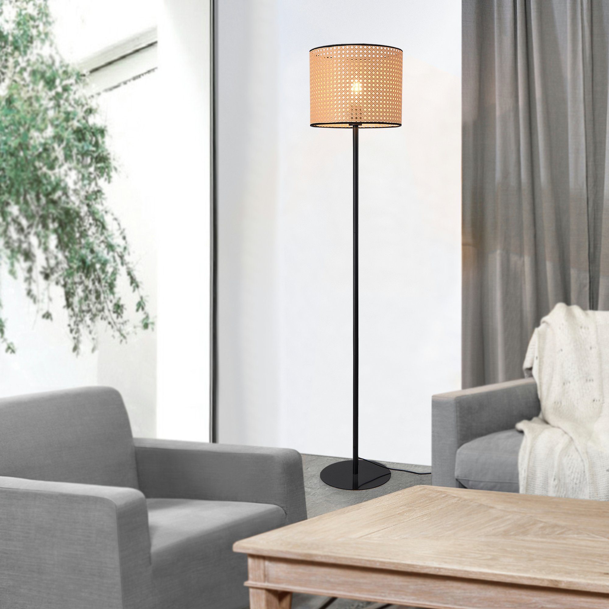 lux.pro Stehlampe, »Helens« Rattan-Optik 154cm Schwarz günstig online kaufen