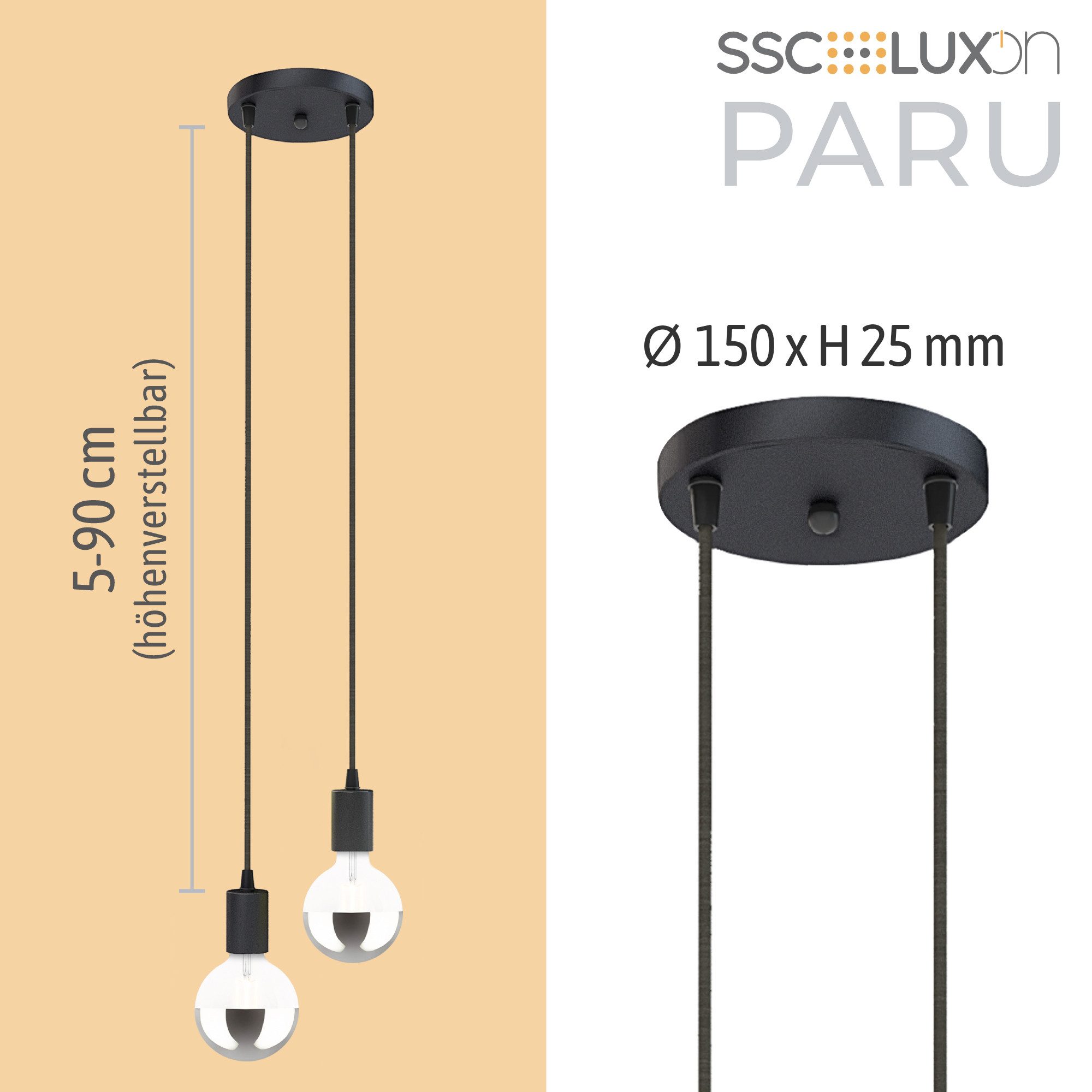 SSC-LUXon LED-Hängeleuchte PARU 2er Pendelleuchte mit E27 Kopfspiegel LED warmweiß 7W, Warmweiß