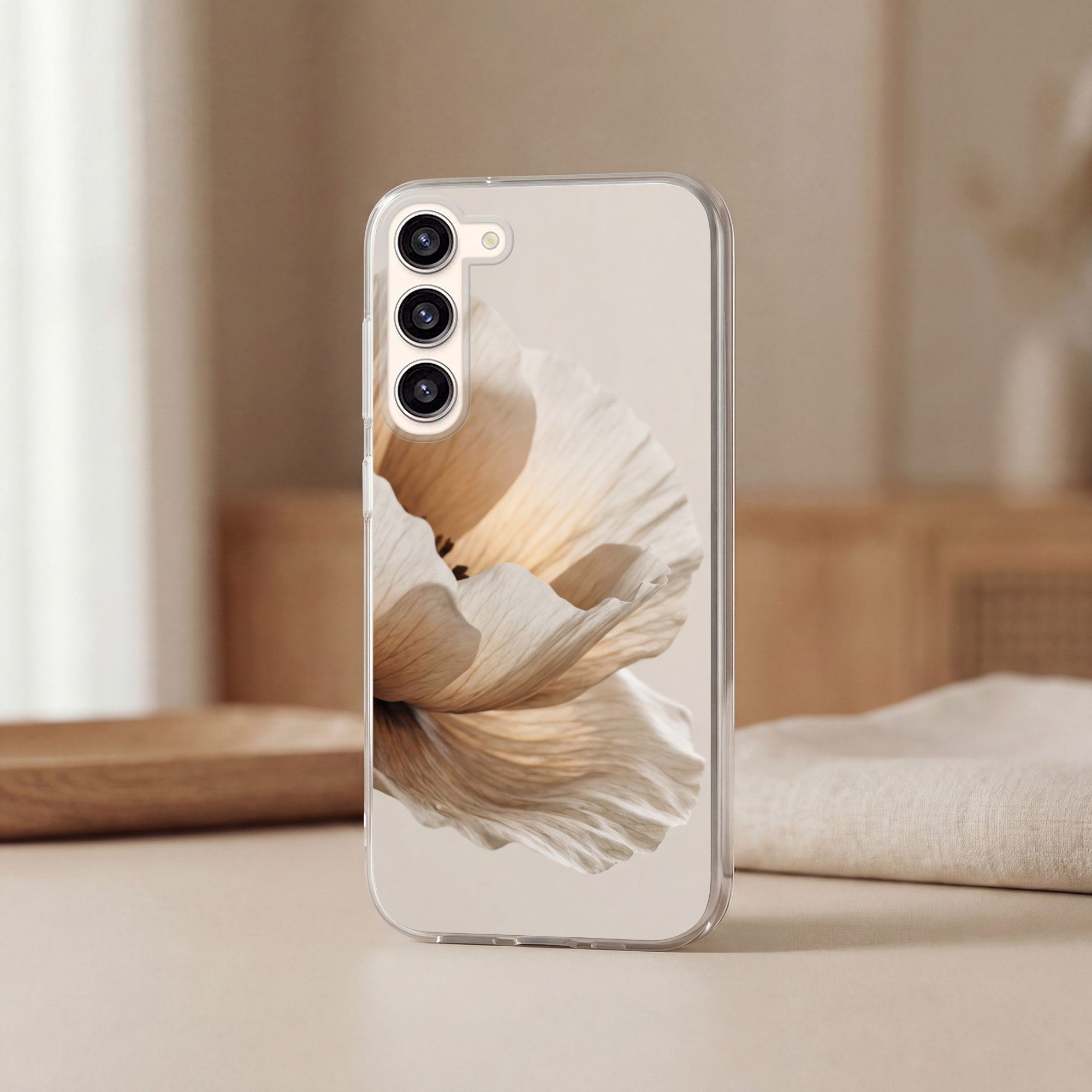 MuchoWow Handyhülle für Samsung Galaxy S23 Plus Blume - Beige - Creme, Phone Case, Silikon, Schutzhülle Dünn
