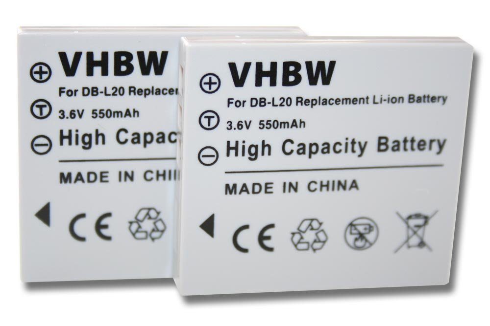 vhbw Ersatz für Sanyo DB-L20, DB-L20A, DB-L20AEX für Kamera-Akku Li-Ion 550 mAh (3,6 V)