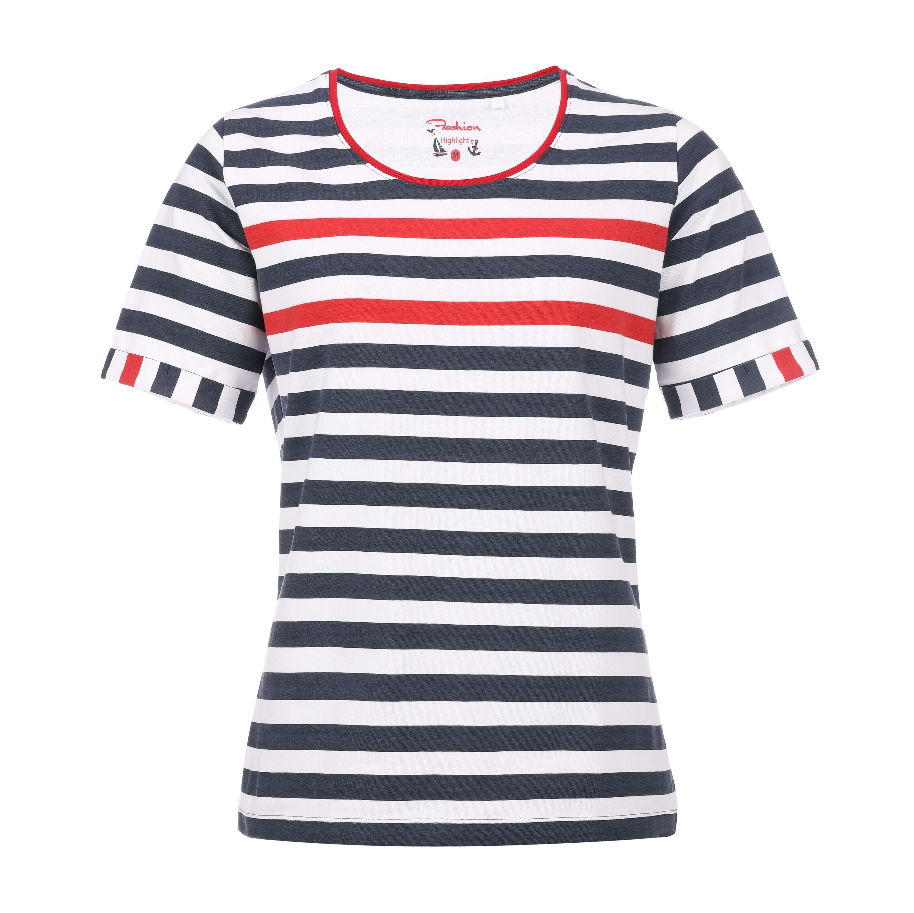 modAS Kurzarmshirt Damen T-Shirt Blockstreifen Maritim - Streifen Basic  Shirt Baumwolle | T-Shirts