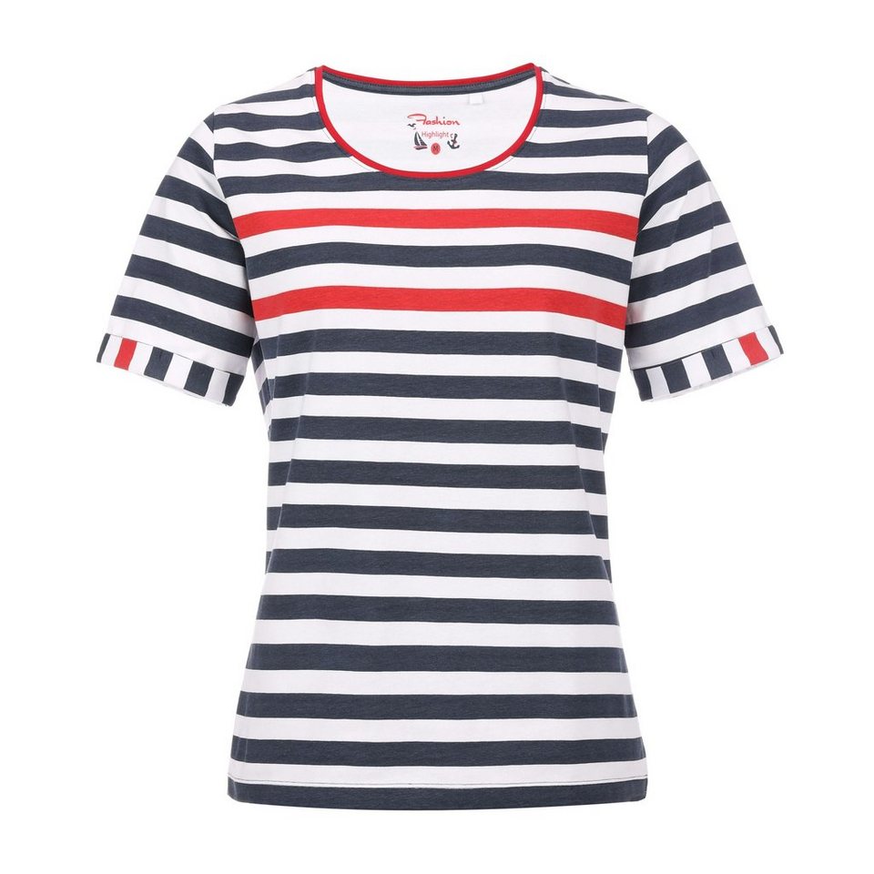 modAS Kurzarmshirt Damen T-Shirt Blockstreifen Maritim - Streifen Basic  Shirt Baumwolle