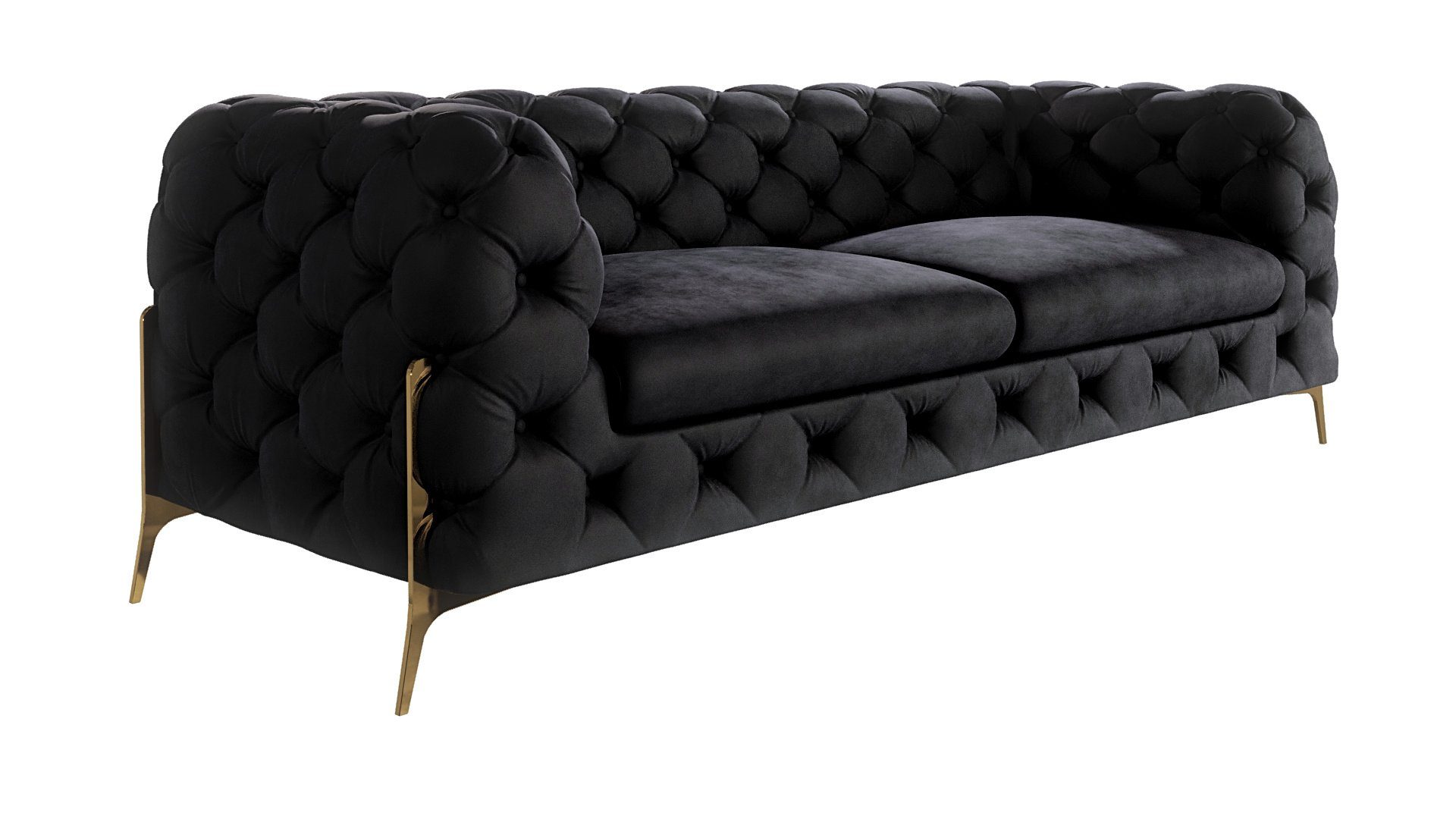 S-Style Möbel 3-Sitzer Metall mit Goldene Wellenfederung Ashley Schwarz Chesterfield Füßen, mit Sofa
