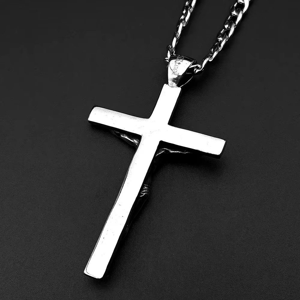 Ware aus aller Welt Edelstahlkette Herren Halskette Edelstahl mit Jesus Kreuz Anhänger 60 cm (1-tlg) – Bild 5 von 5