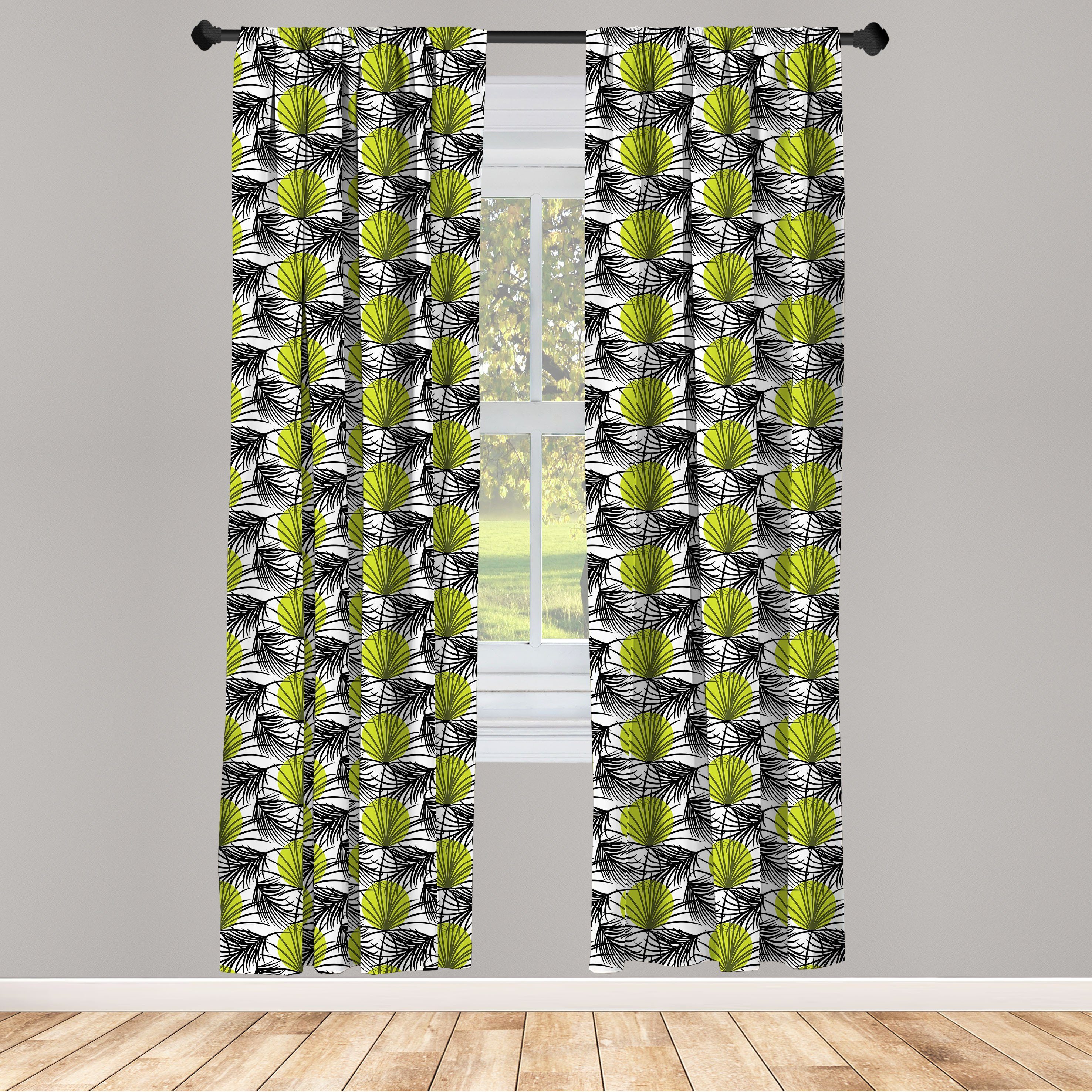 Gardine Vorhang für Wohnzimmer Schlafzimmer Dekor, Blumen und Palmblätter Punkte Abakuhaus, Zurück auf Microfaser