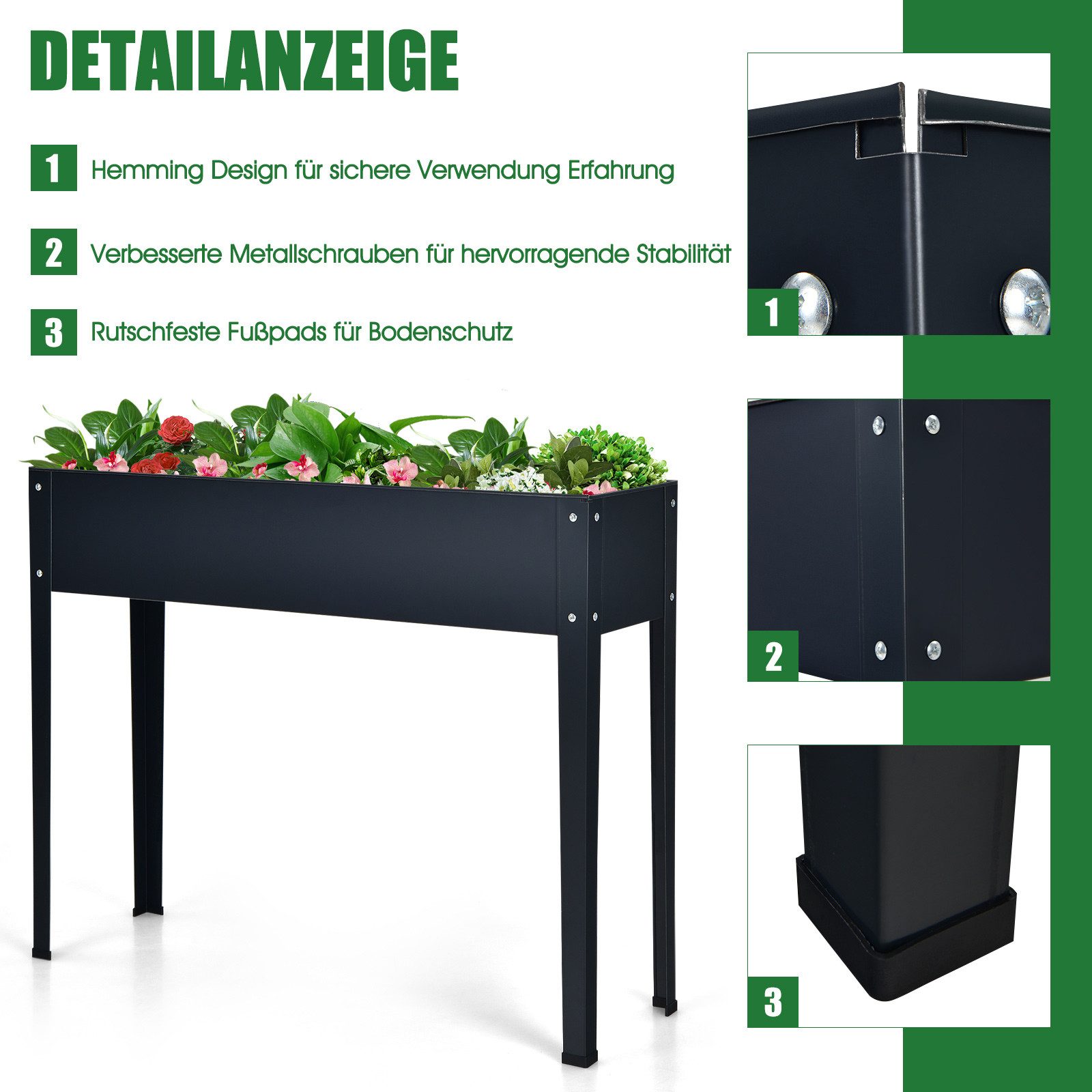 COSTWAY Hochbeet (1 St), Pflanzkasten, Blumenbeet, Blumenkasten, 100x30x80cm