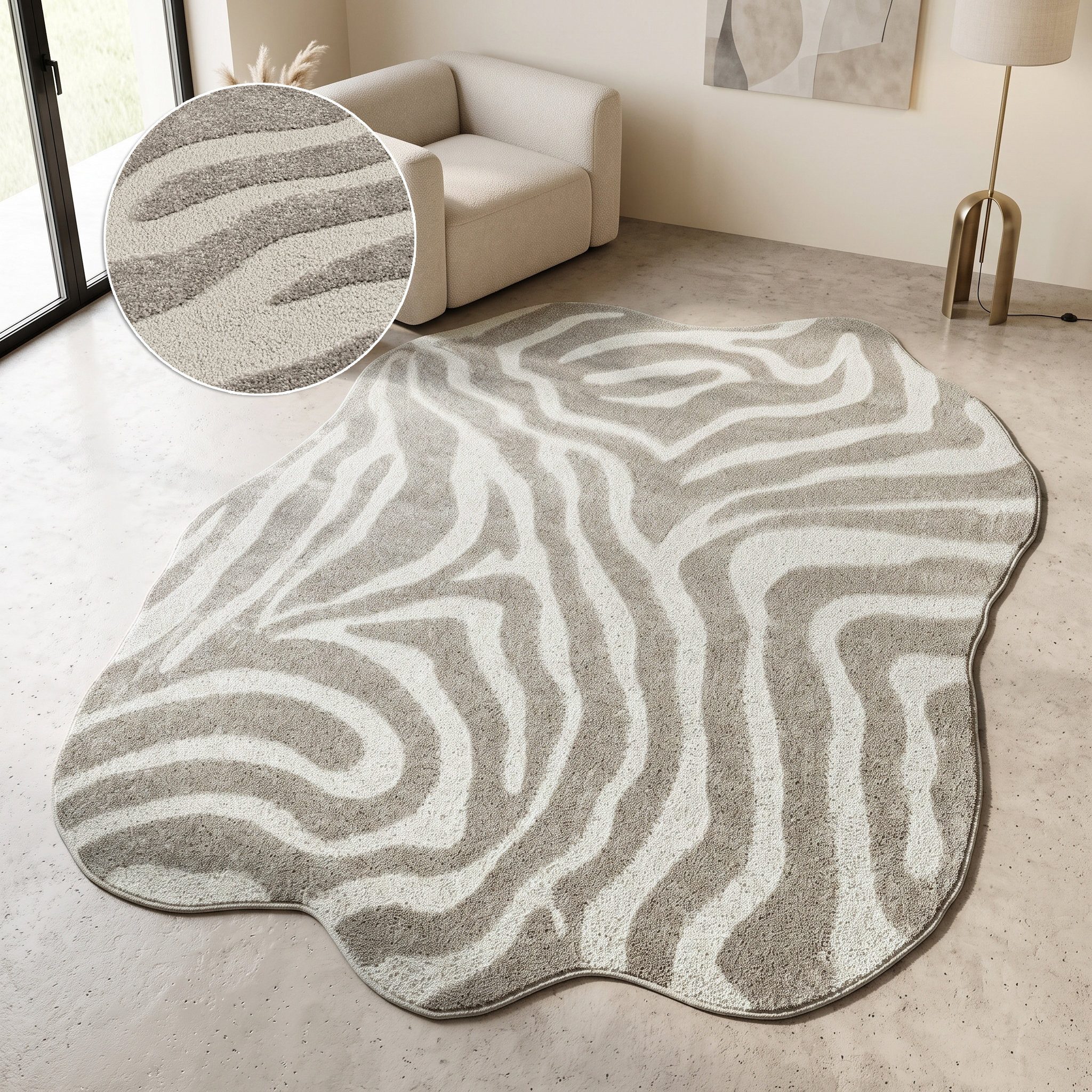 OTTO home Teppich Zebra, besondere Form, Animal-Look, rechteckig, Höhe: 12 mm, moderner Animal-Print, Tiermotiv, Wohnzimmer, Schlafzimmer