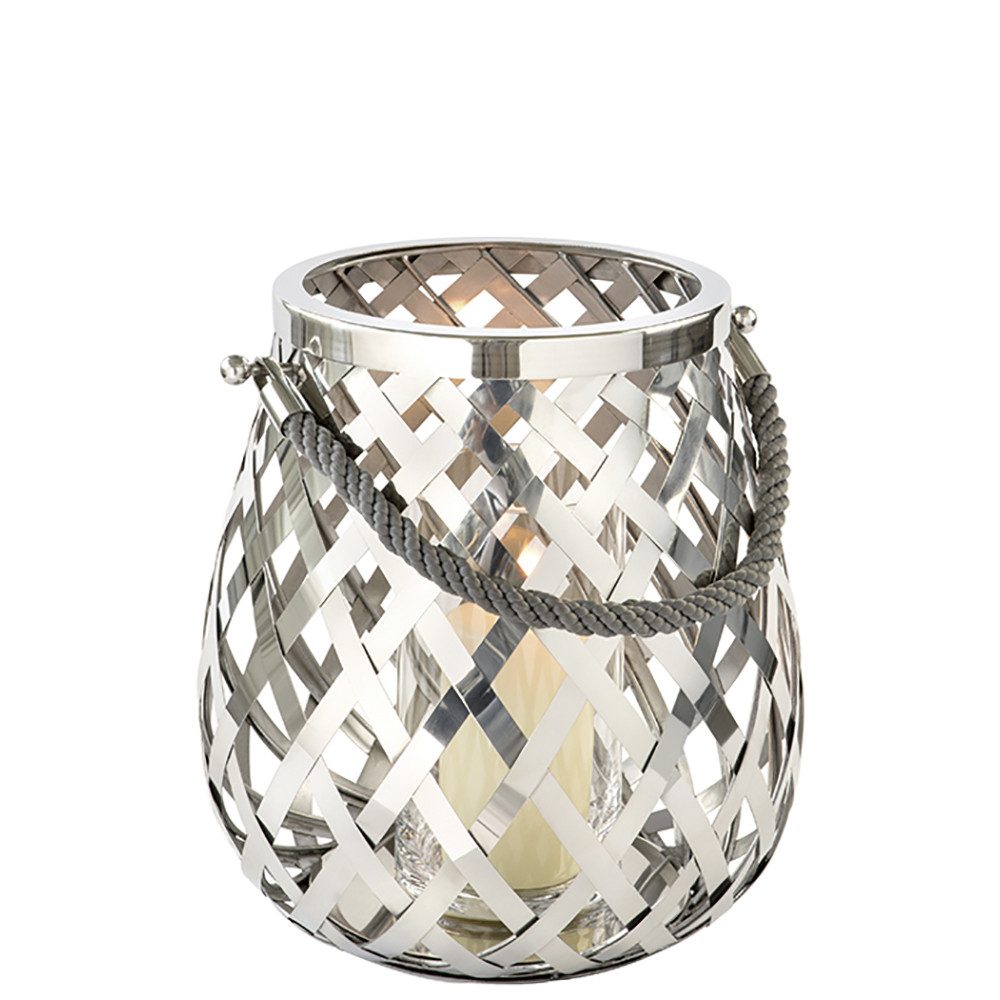 Fink Windlicht OTIS Windlicht - H.33cm x D.33cm - silberfarben - Edelstahl /Glas (Kerzenleuchter - Windlichthalter), Eleganter Kerzenhalter Leuchter - Deko für stilvolle Atmosphäre